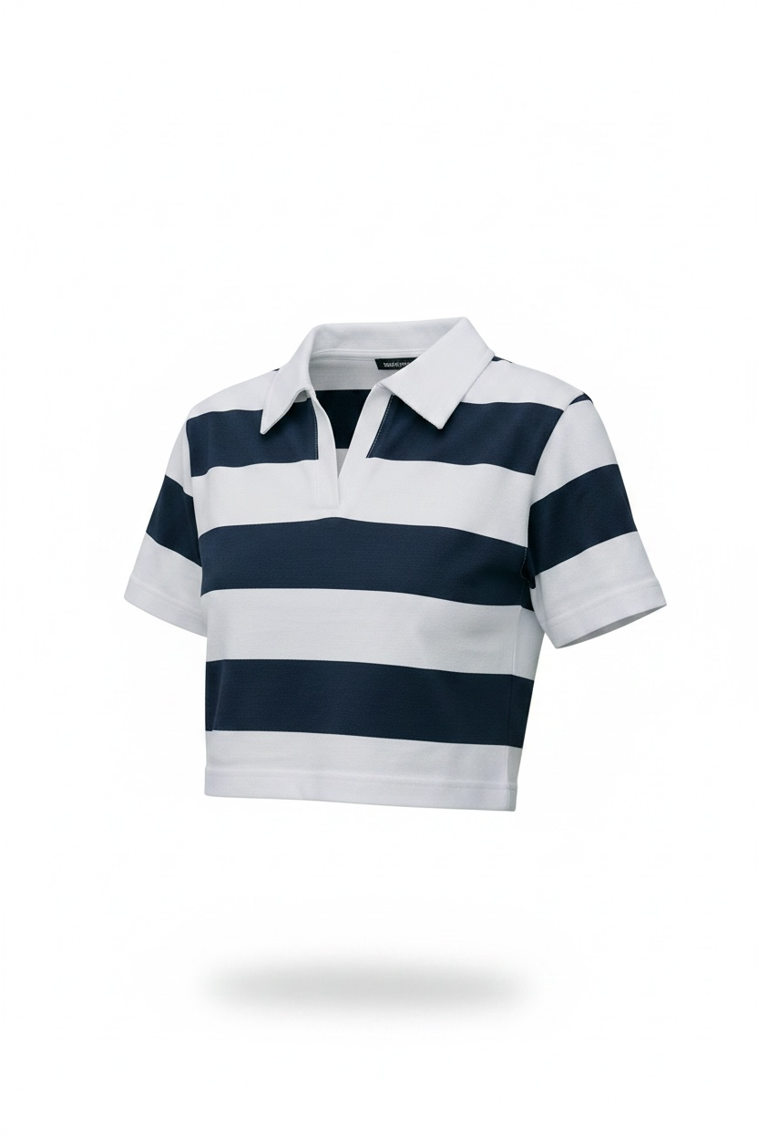 The Unbothered Stripe - Navy & White Polo Crop Top