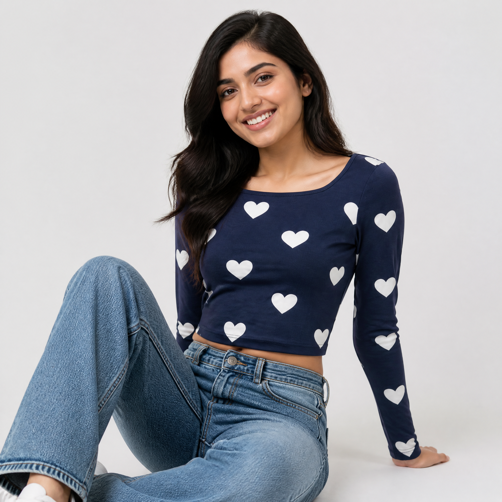 The Deep Heart - Blue (White heart) Print Crop top