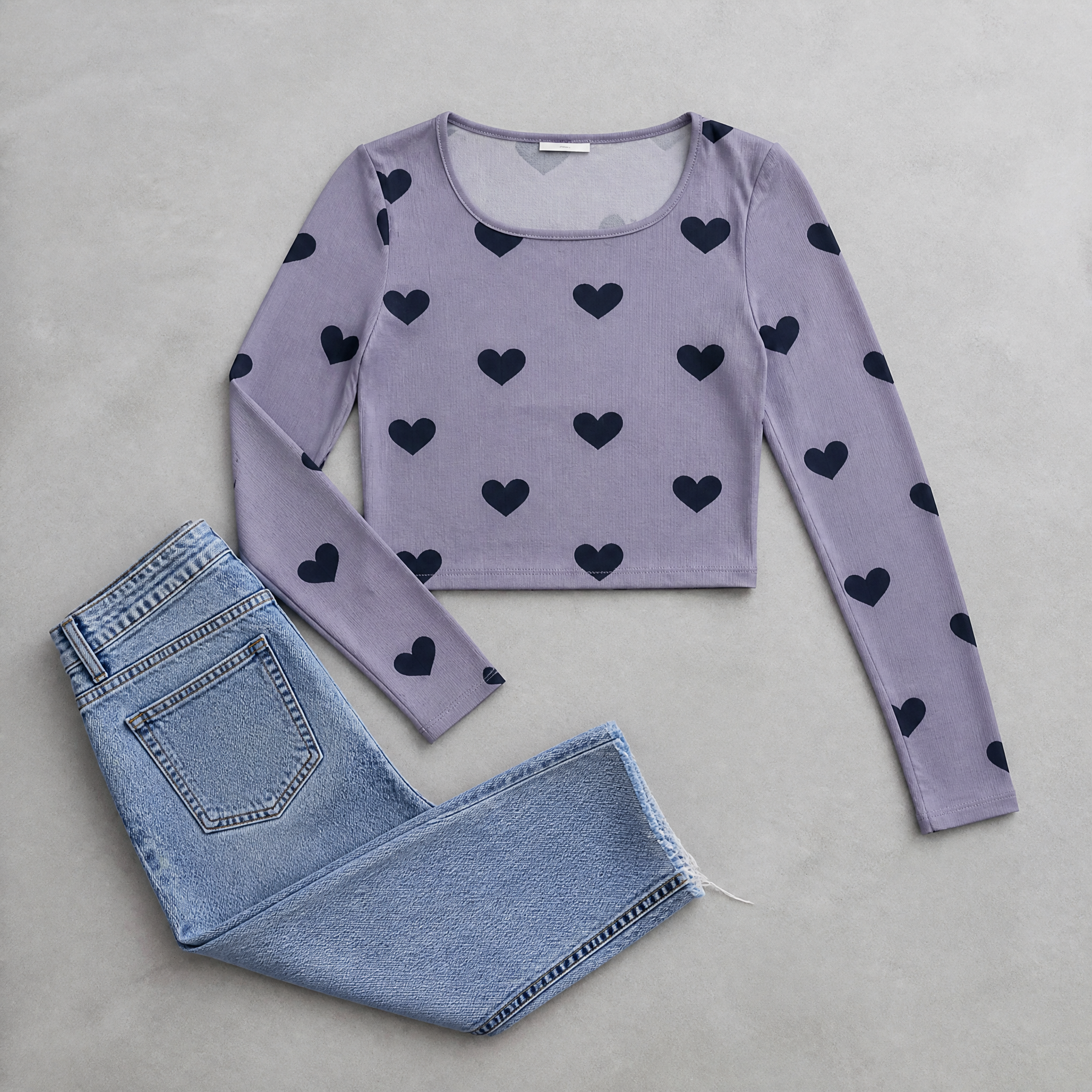 The Muted Heart - Purple (Navy Heart) Print Crop Top