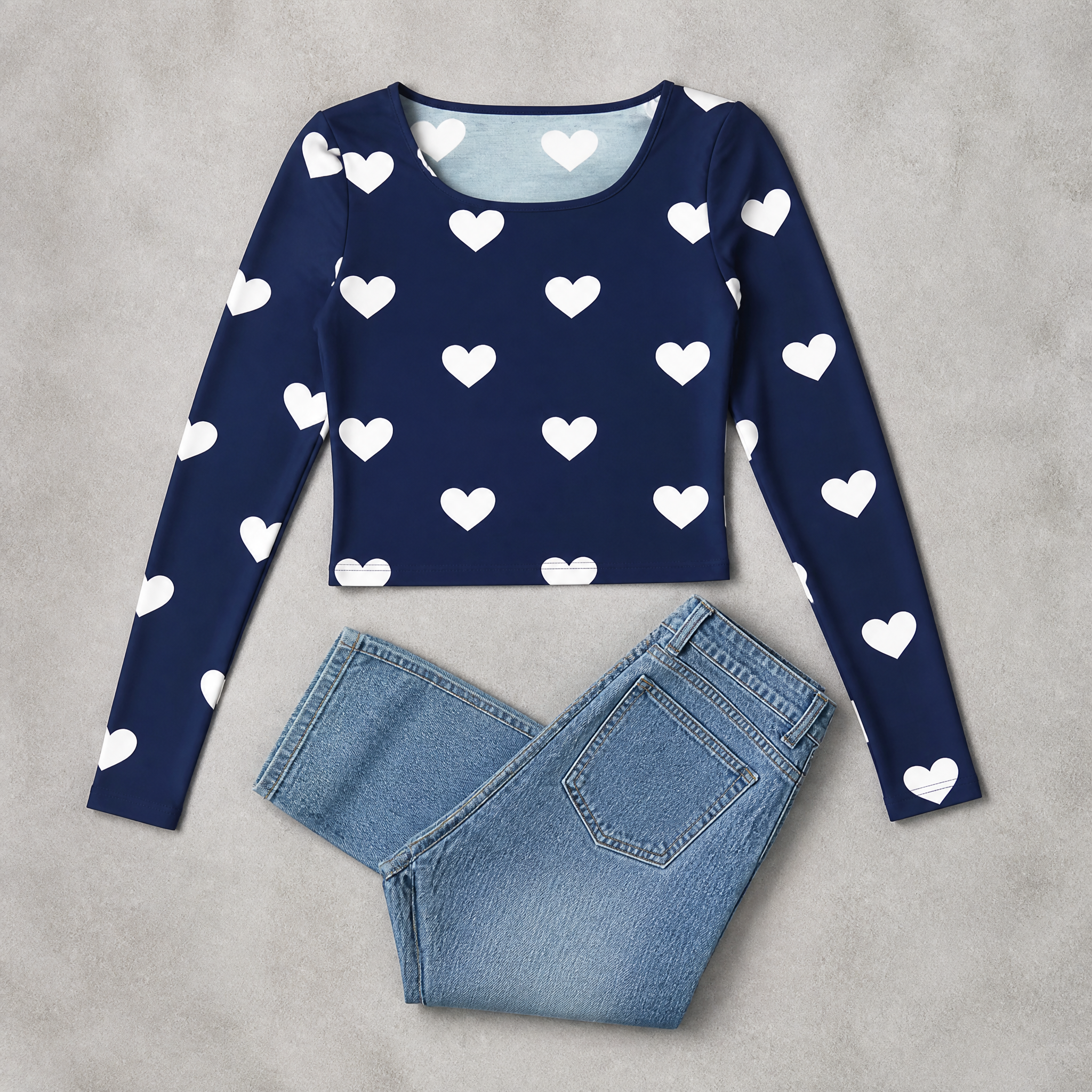 The Deep Heart - Blue (White heart) Print Crop top