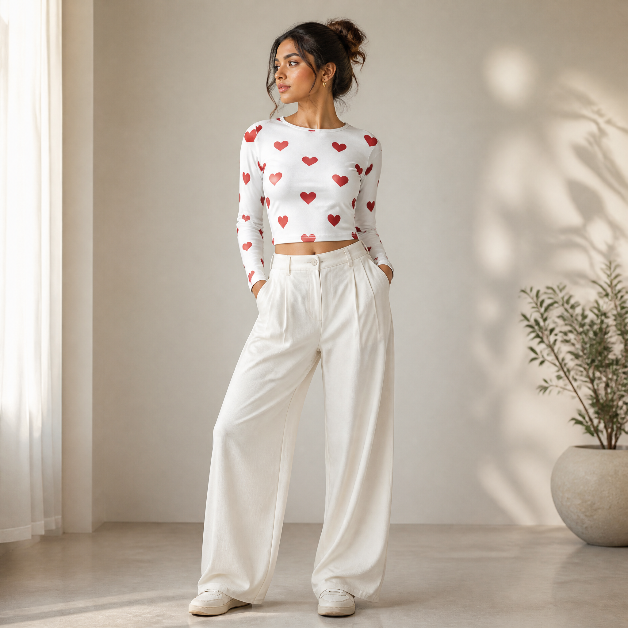 The Devoted Heart - White (Red Heart) Print Crop top
