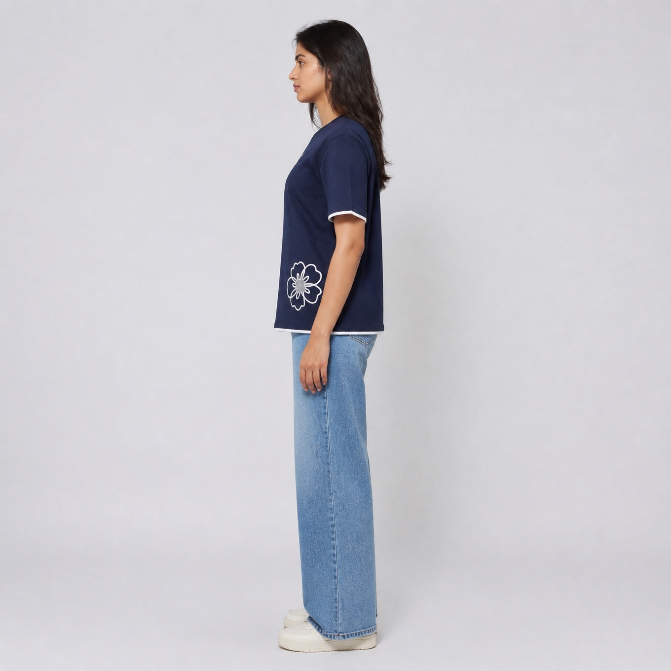 Bare Bloom Tee - Blue Oversized Flower Print T shirt