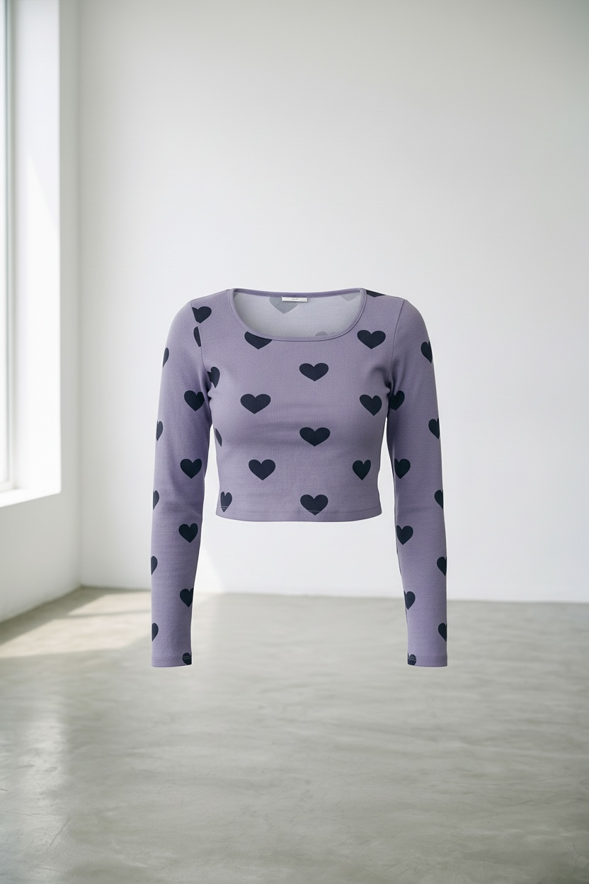 The Muted Heart - Purple (Navy Heart) Print Crop Top