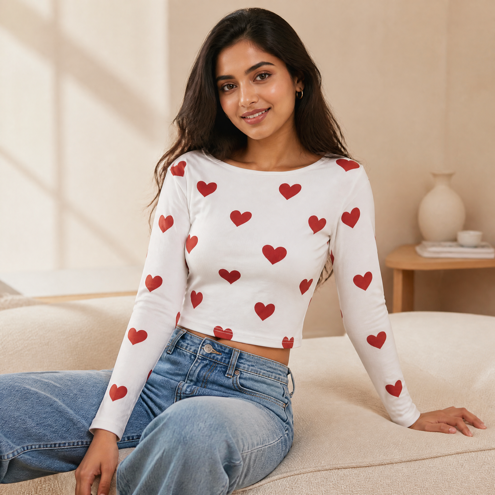 The Devoted Heart - White (Red Heart) Print Crop top
