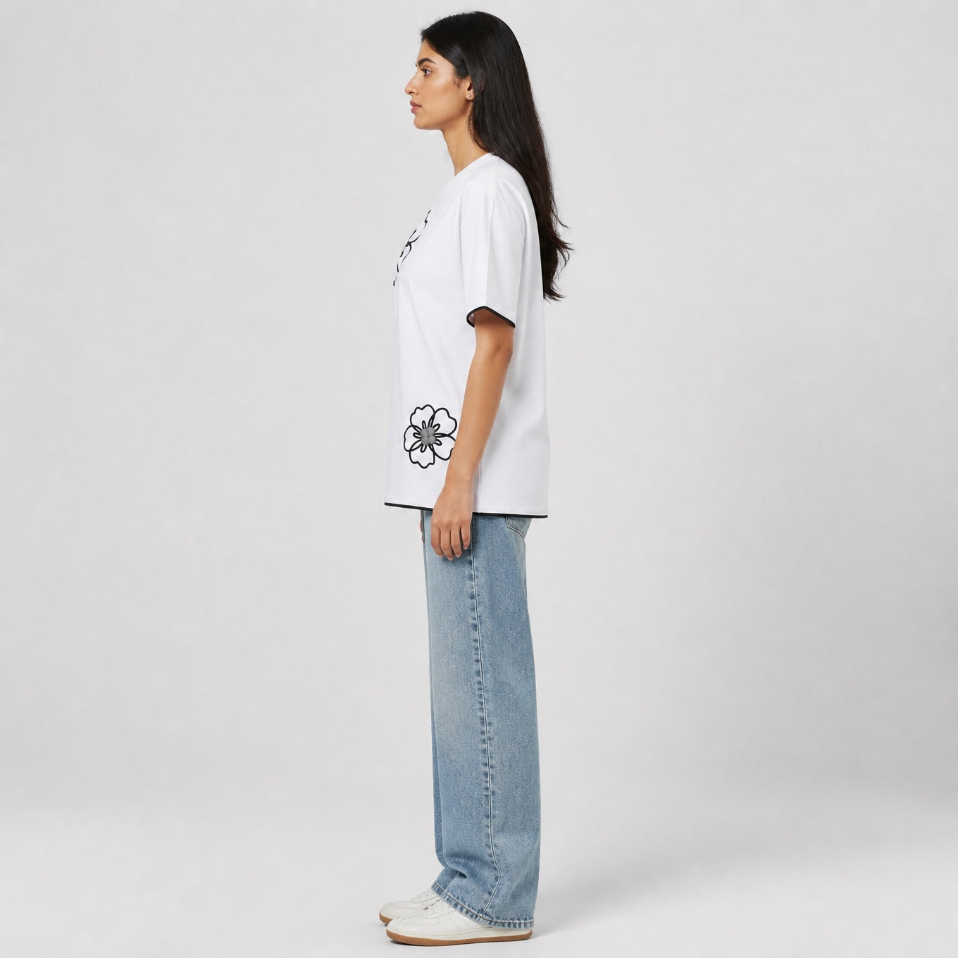 Cloud Bloom Tee - White Oversize Flower Print Tshirt