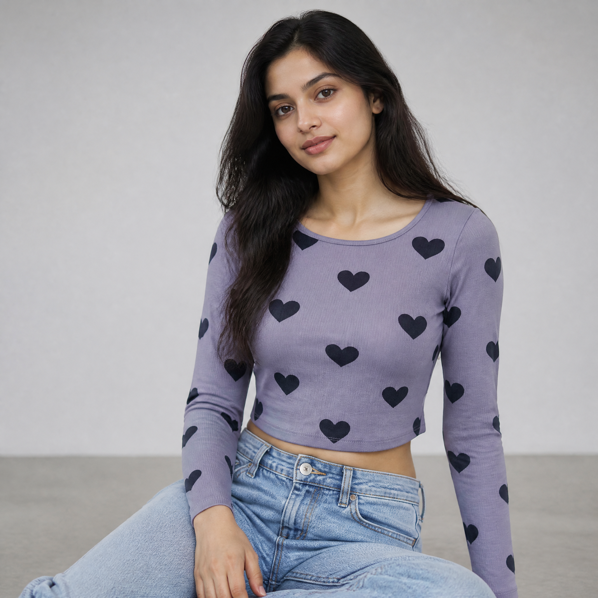 The Muted Heart - Purple (Navy Heart) Print Crop Top