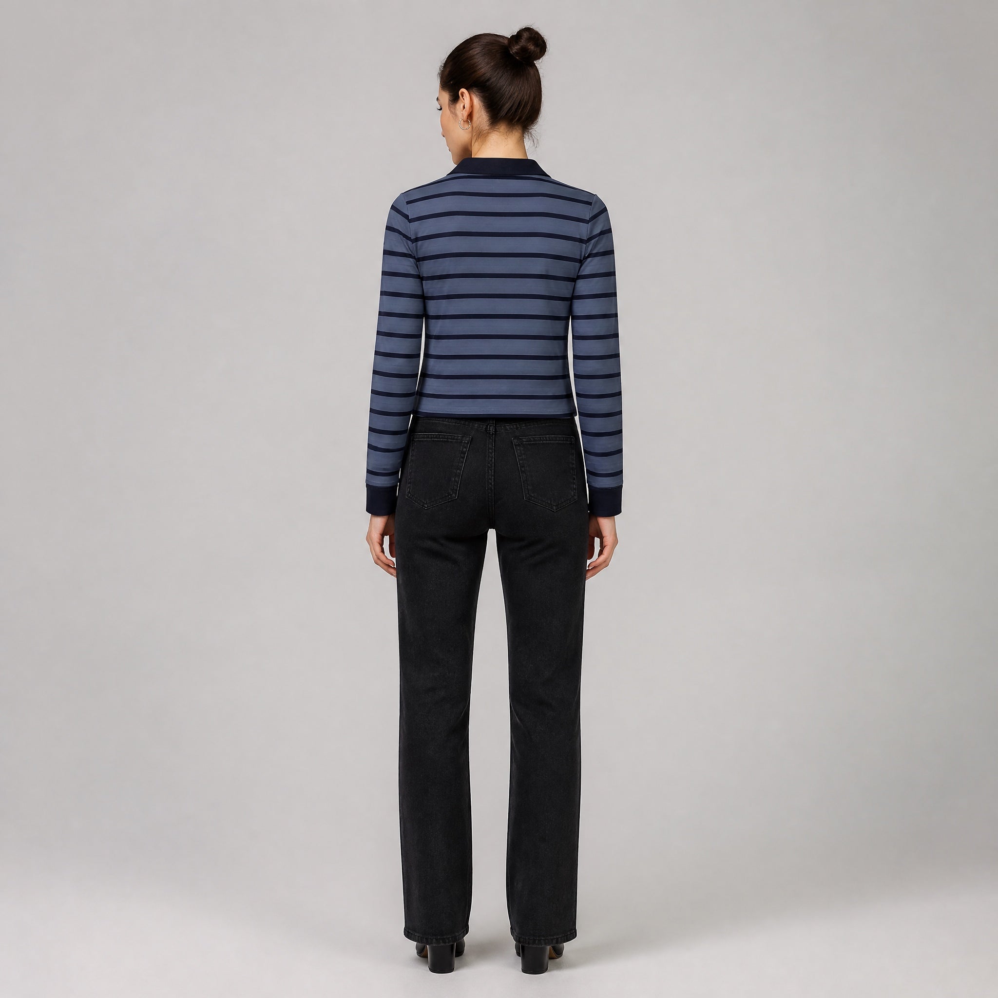 The Tonal Stripe -Navy And Dusted Blue Full sleeve Crop top