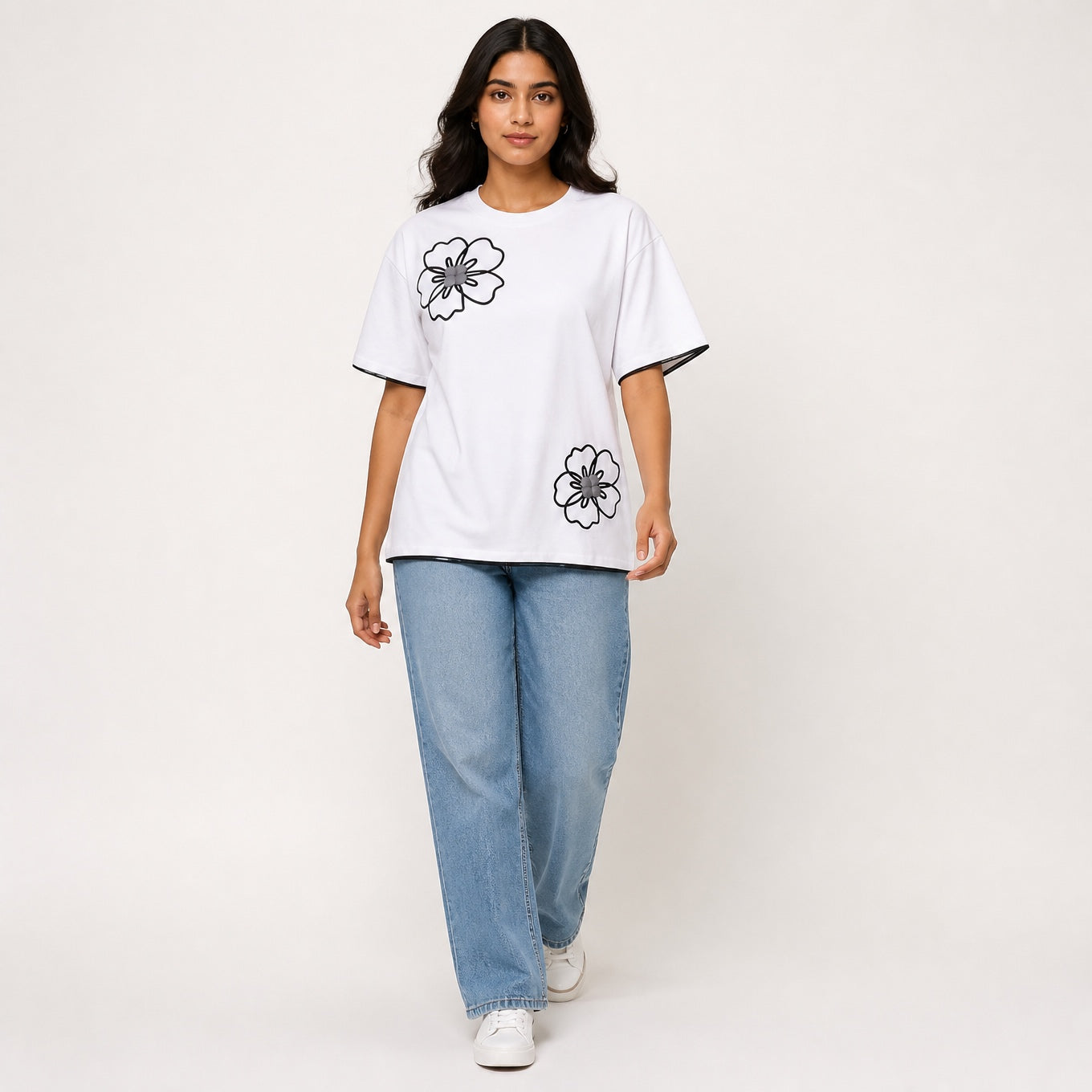 Cloud Bloom Tee - White Oversize Flower Print Tshirt