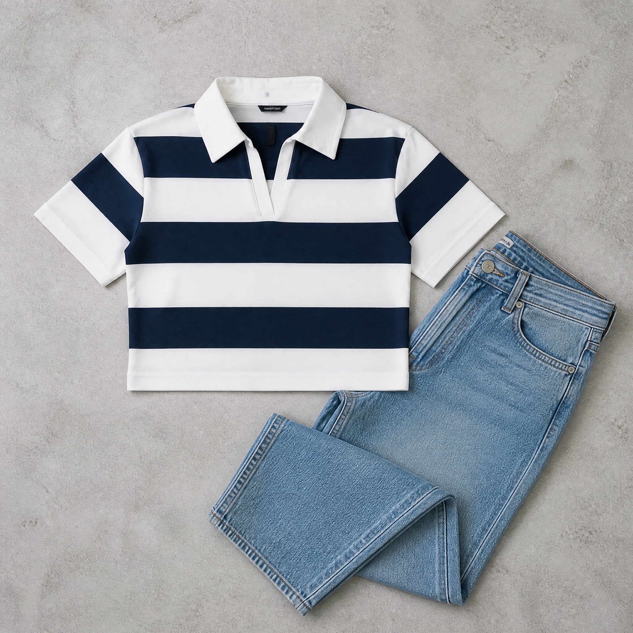 The Unbothered Stripe - Navy & White Polo Crop Top