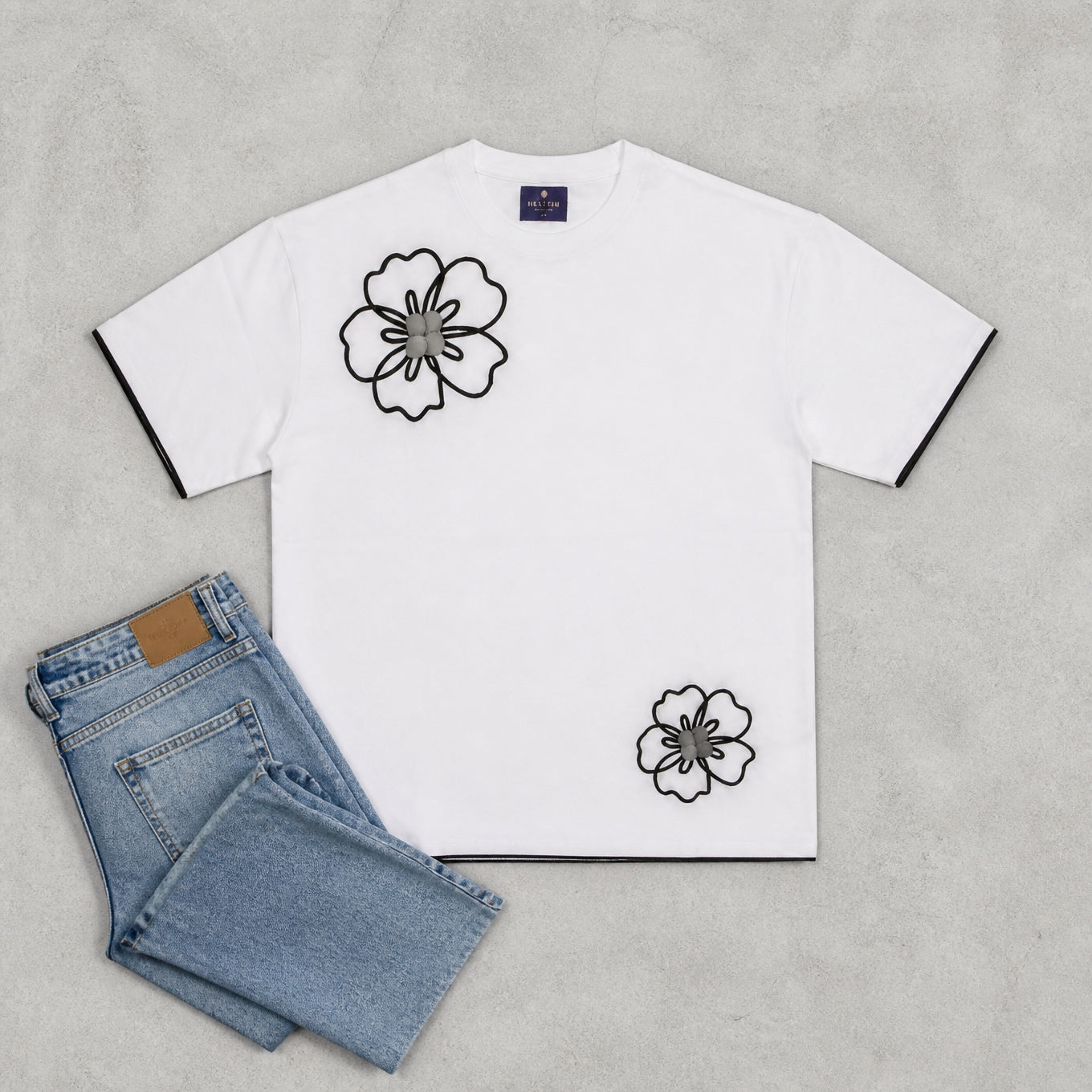 Cloud Bloom Tee - White Oversize Flower Print Tshirt