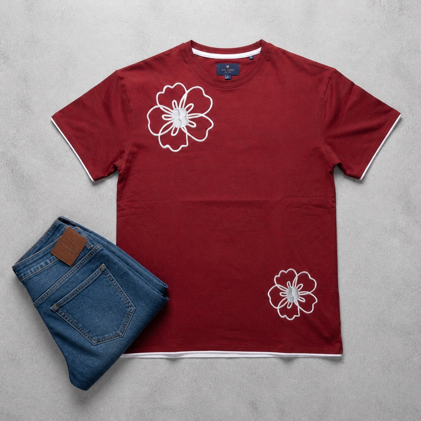 Mono Bloom Tee - Maroon Oversize Flower Print T shirt