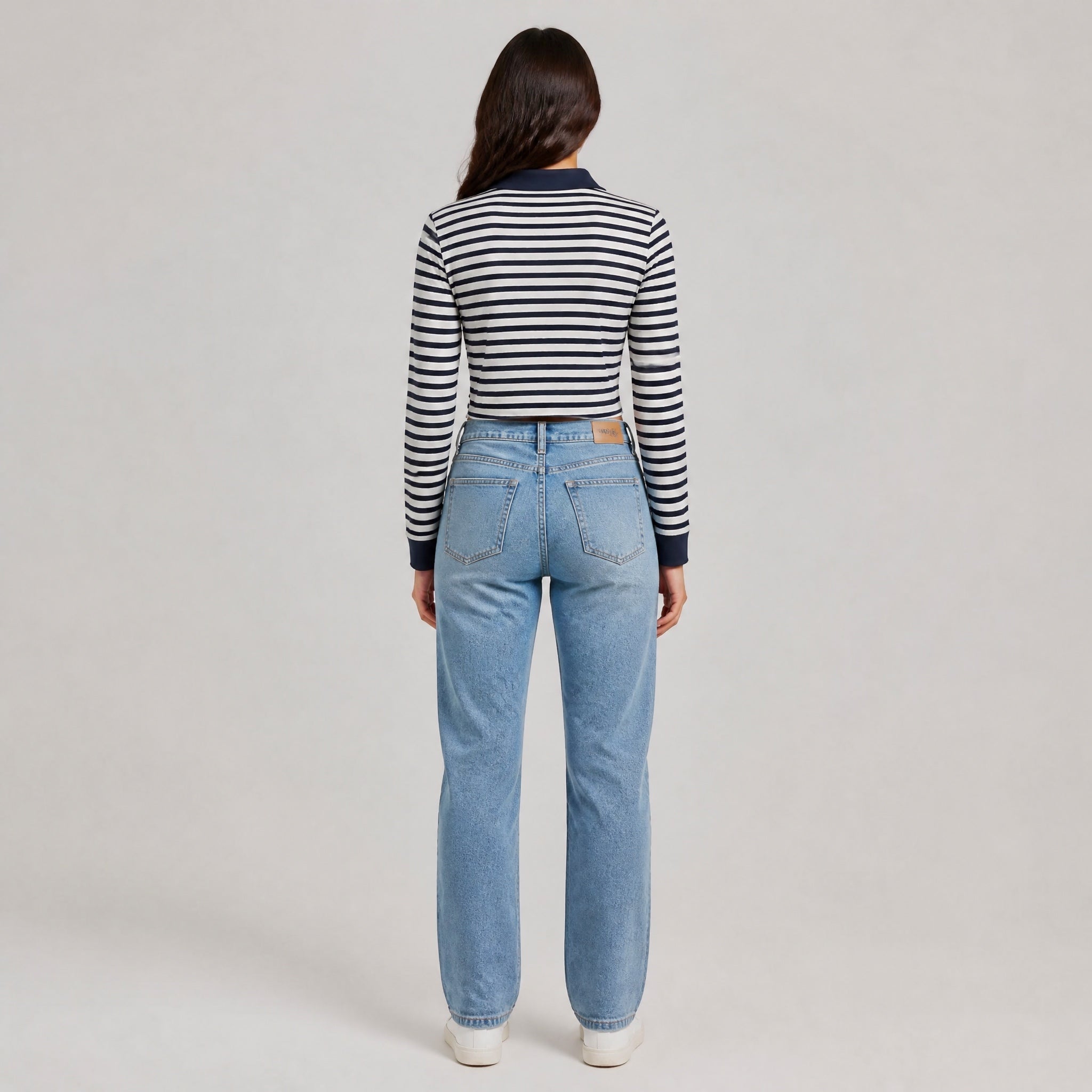 The International Stripe - Beige & Navy Full sleeve Crop Top