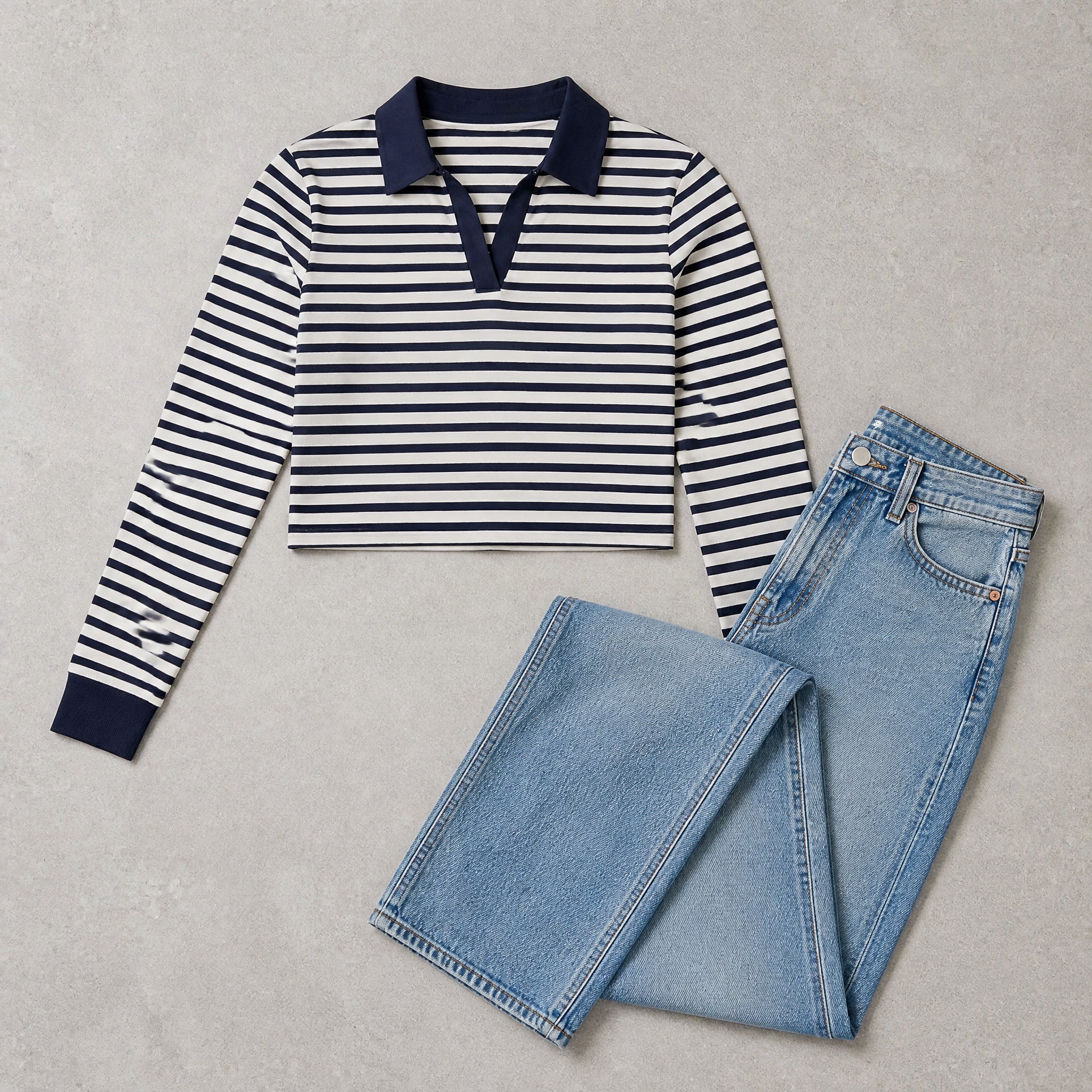 The International Stripe - Beige & Navy Full sleeve Crop Top