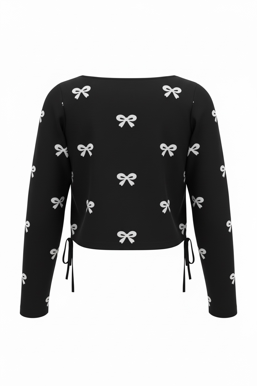The Silent Bow - Black ( White Bow ) Print Crop top