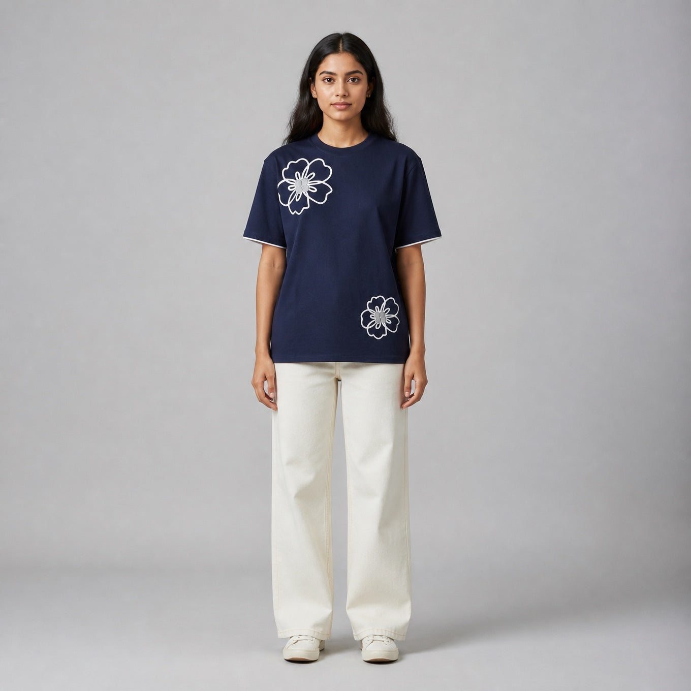 Bare Bloom Tee - Blue Oversized Flower Print T shirt