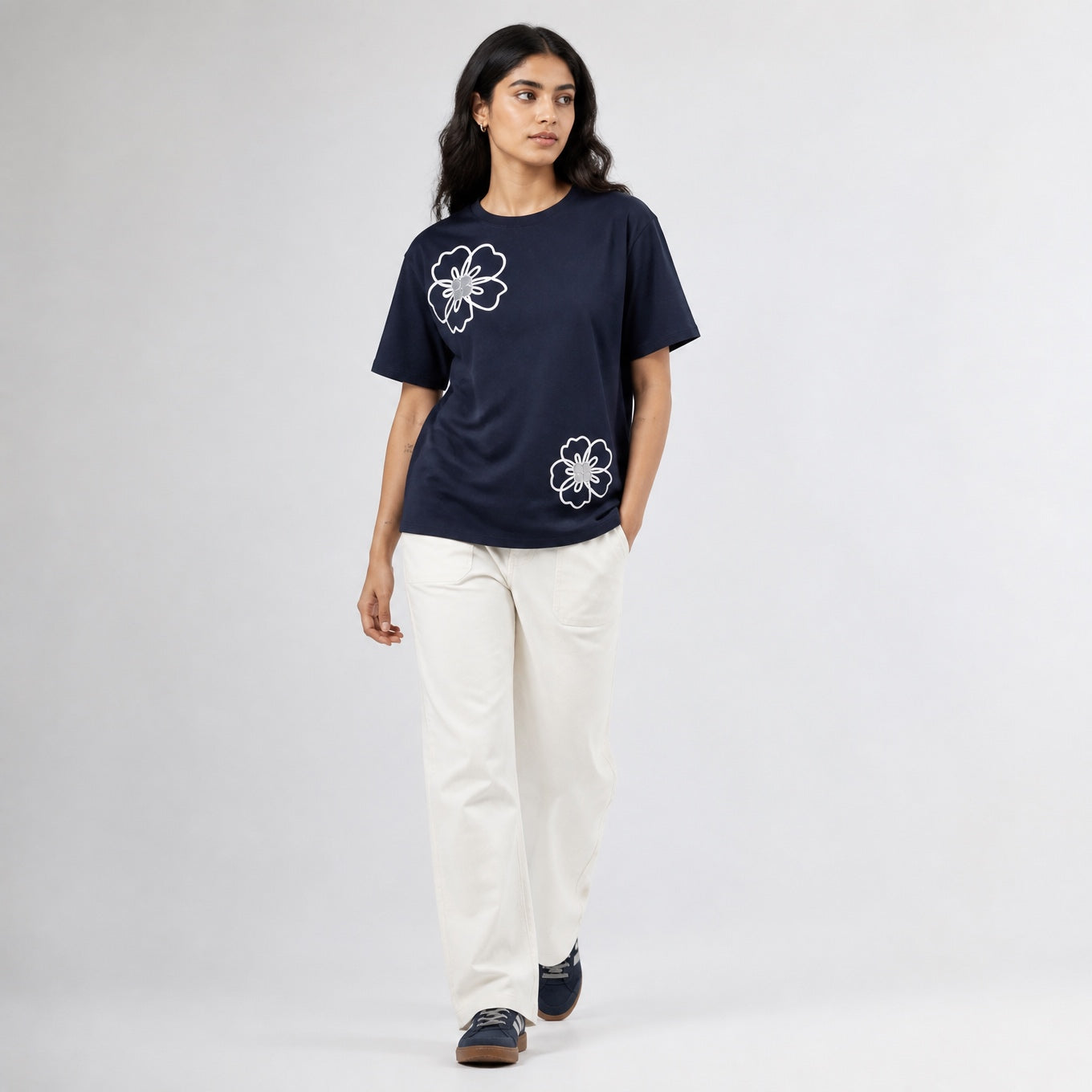 Bare Bloom Tee - Blue Oversized Flower Print T shirt