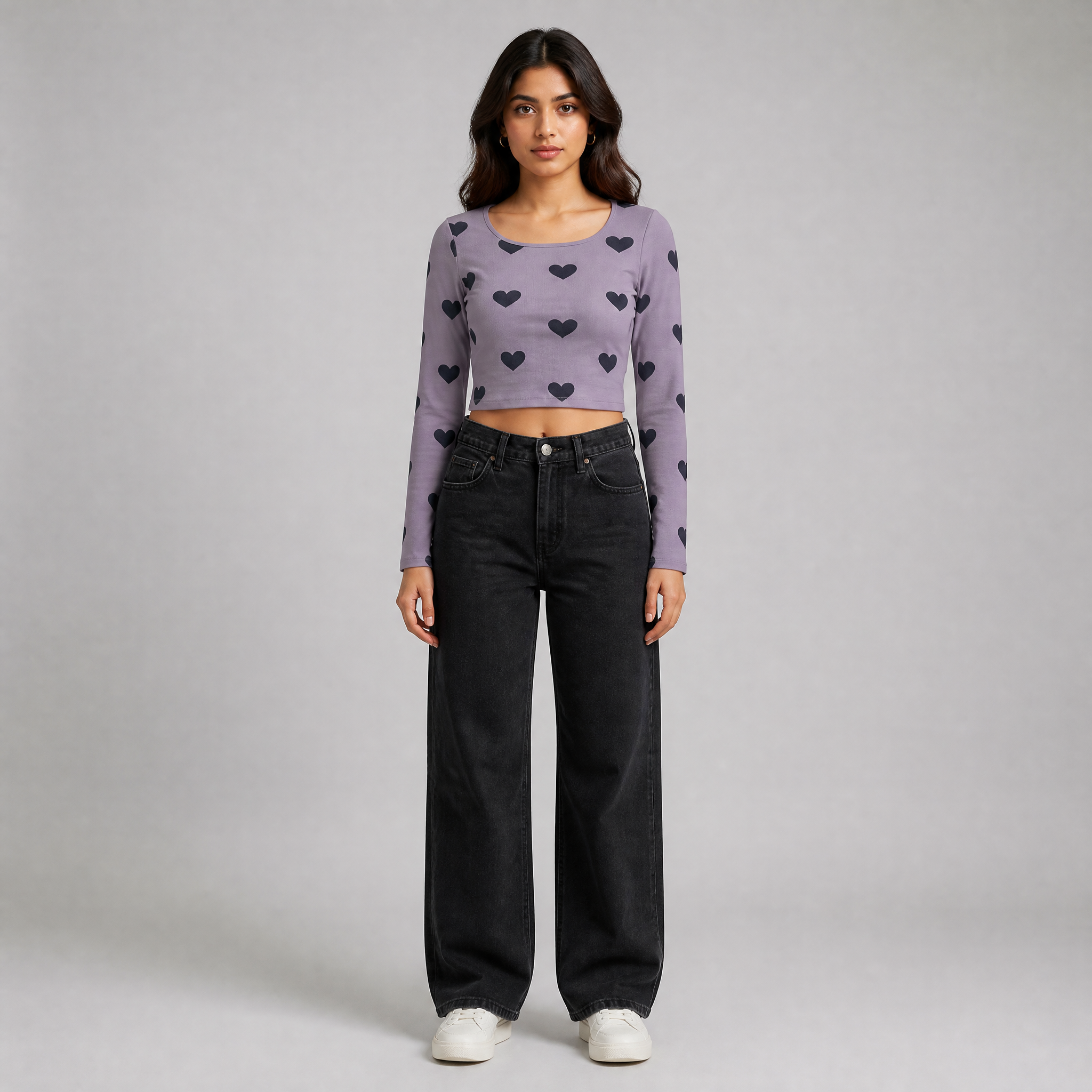 The Muted Heart - Purple (Navy Heart) Print Crop Top