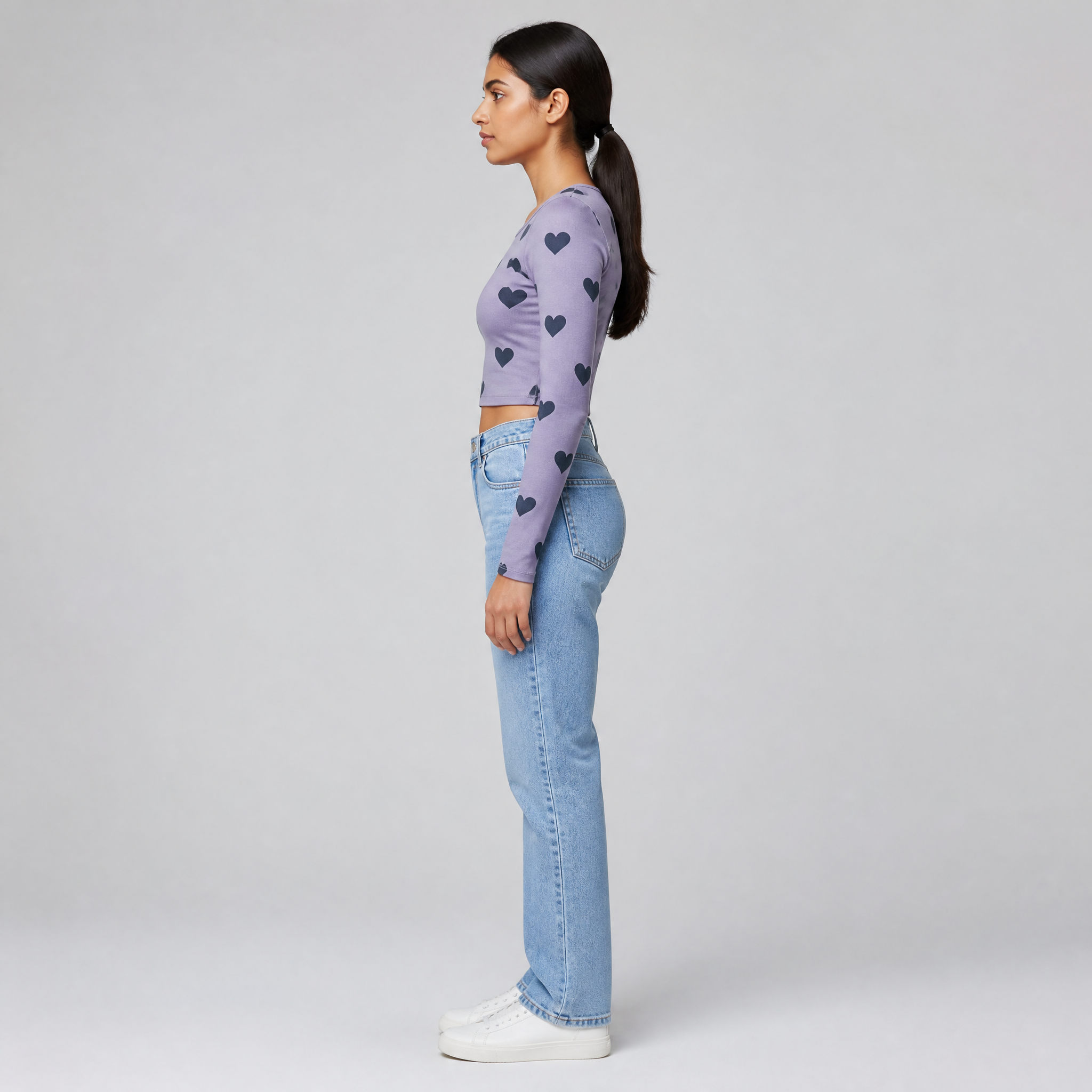 The Muted Heart - Purple (Navy Heart) Print Crop Top