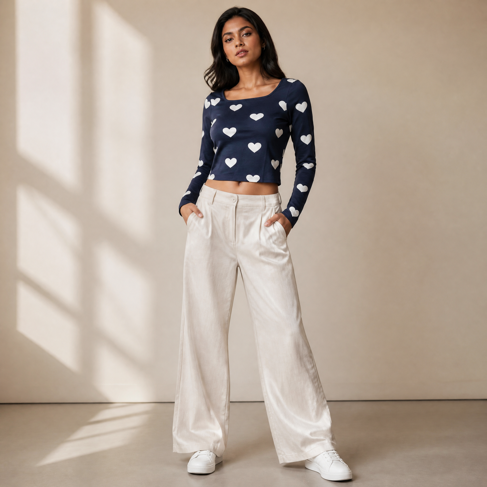 The Deep Heart - Blue (White heart) Print Crop top