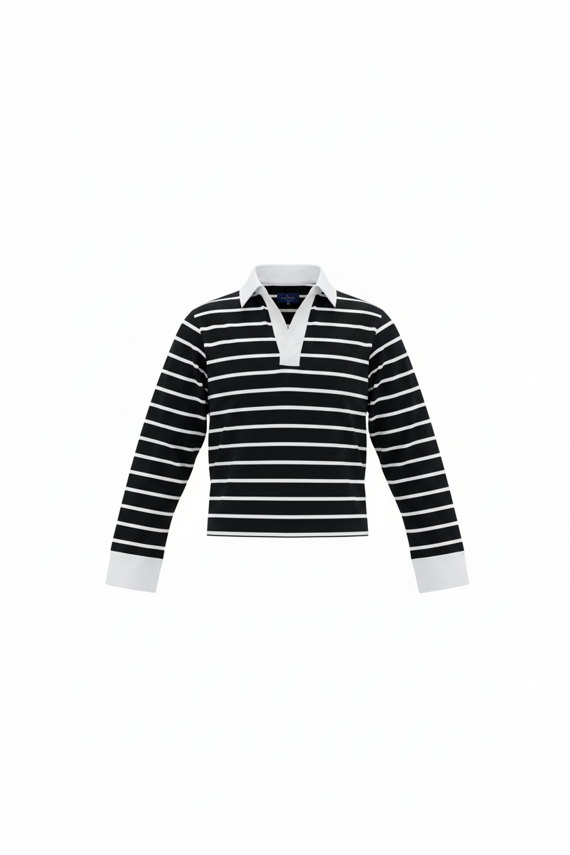 The Composed Stripe - Navy And White Full sleeve Crop Top