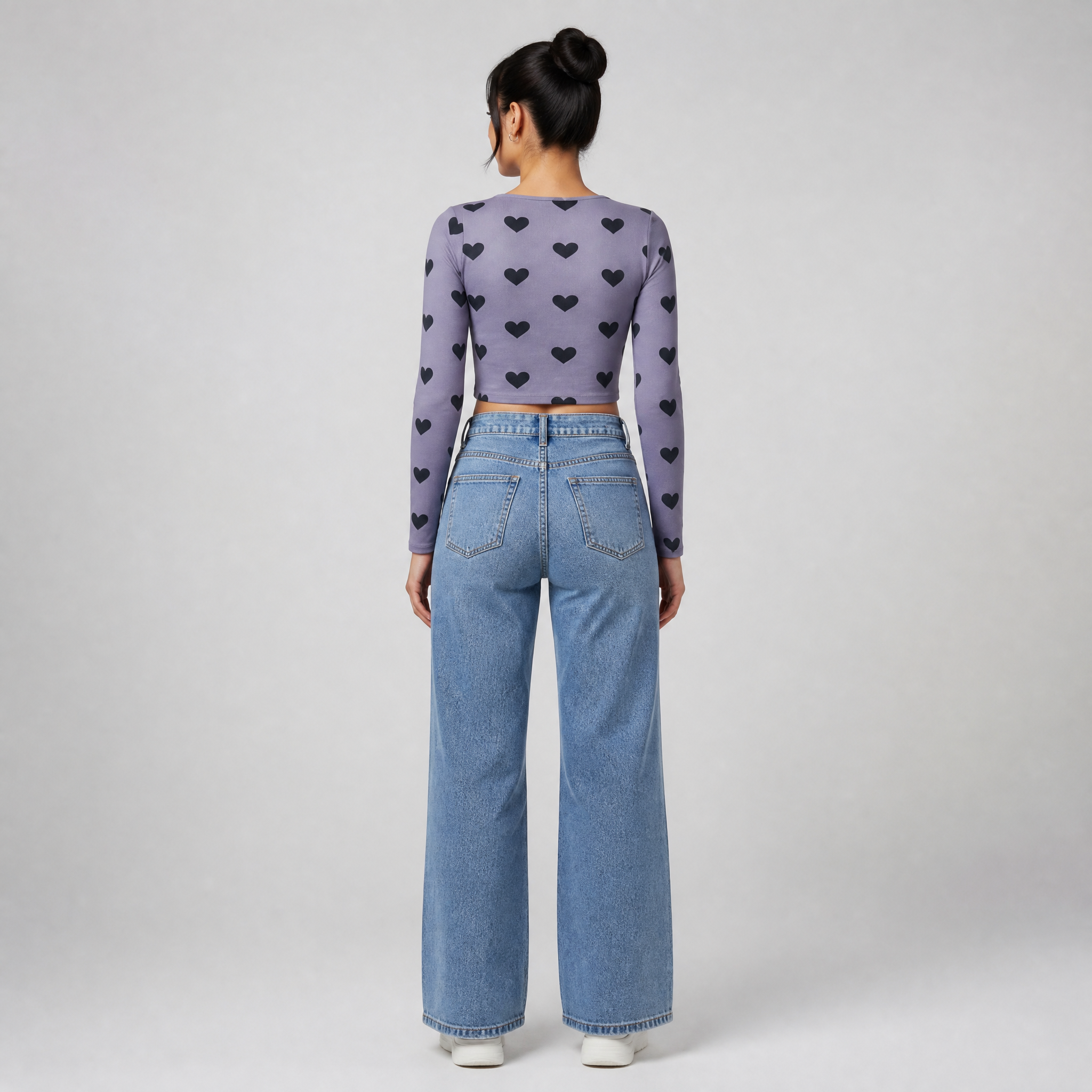 The Muted Heart - Purple (Navy Heart) Print Crop Top