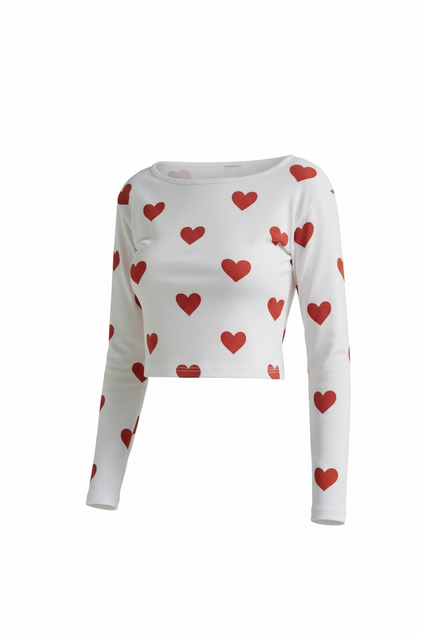 The Devoted Heart - White (Red Heart) Print Crop top