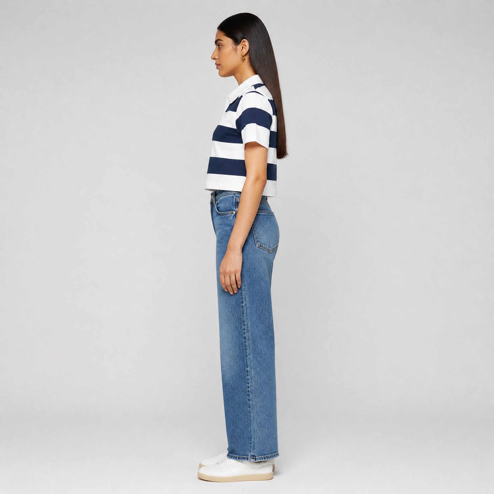 The Unbothered Stripe - Navy & White Polo Crop Top