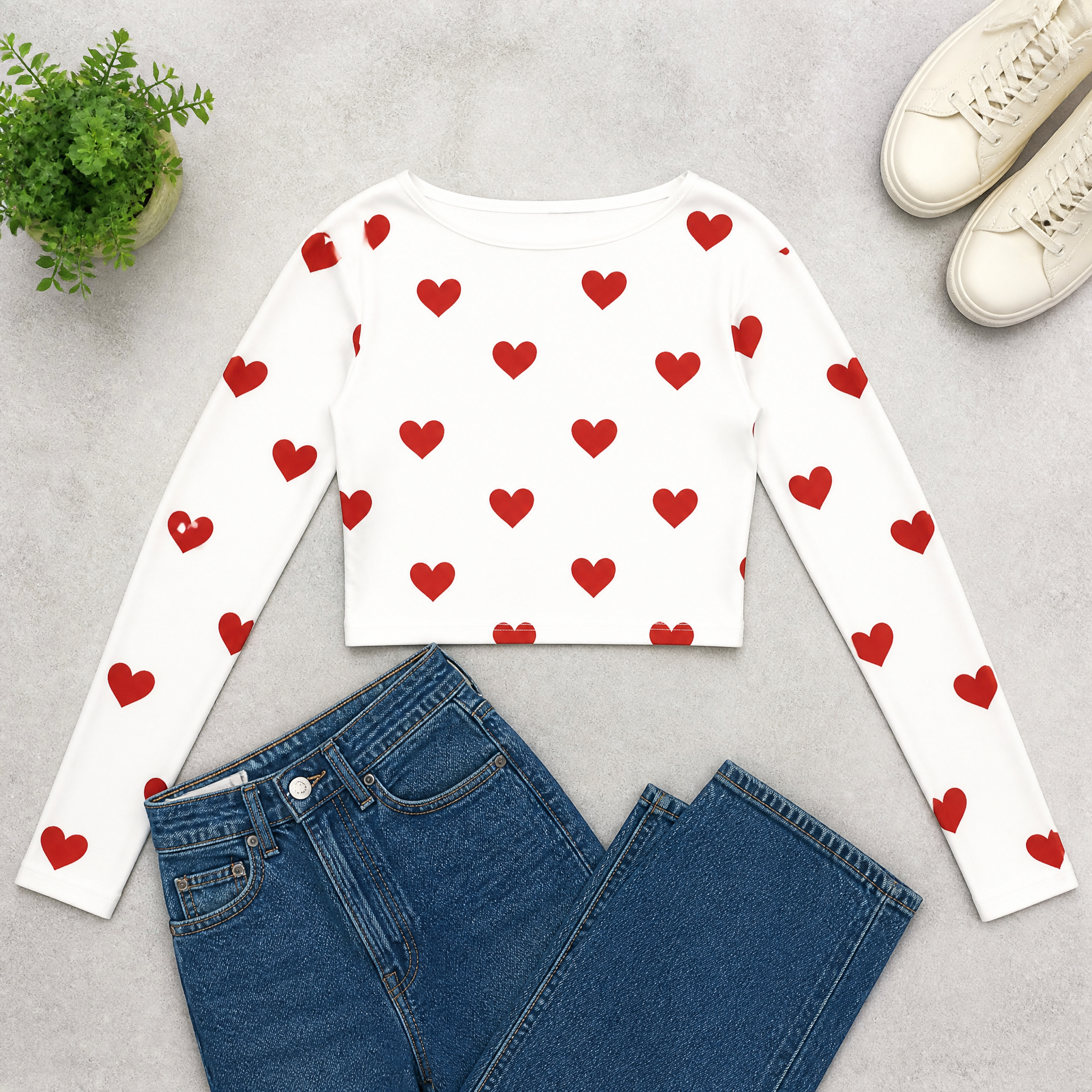 The Devoted Heart - White (Red Heart) Print Crop top