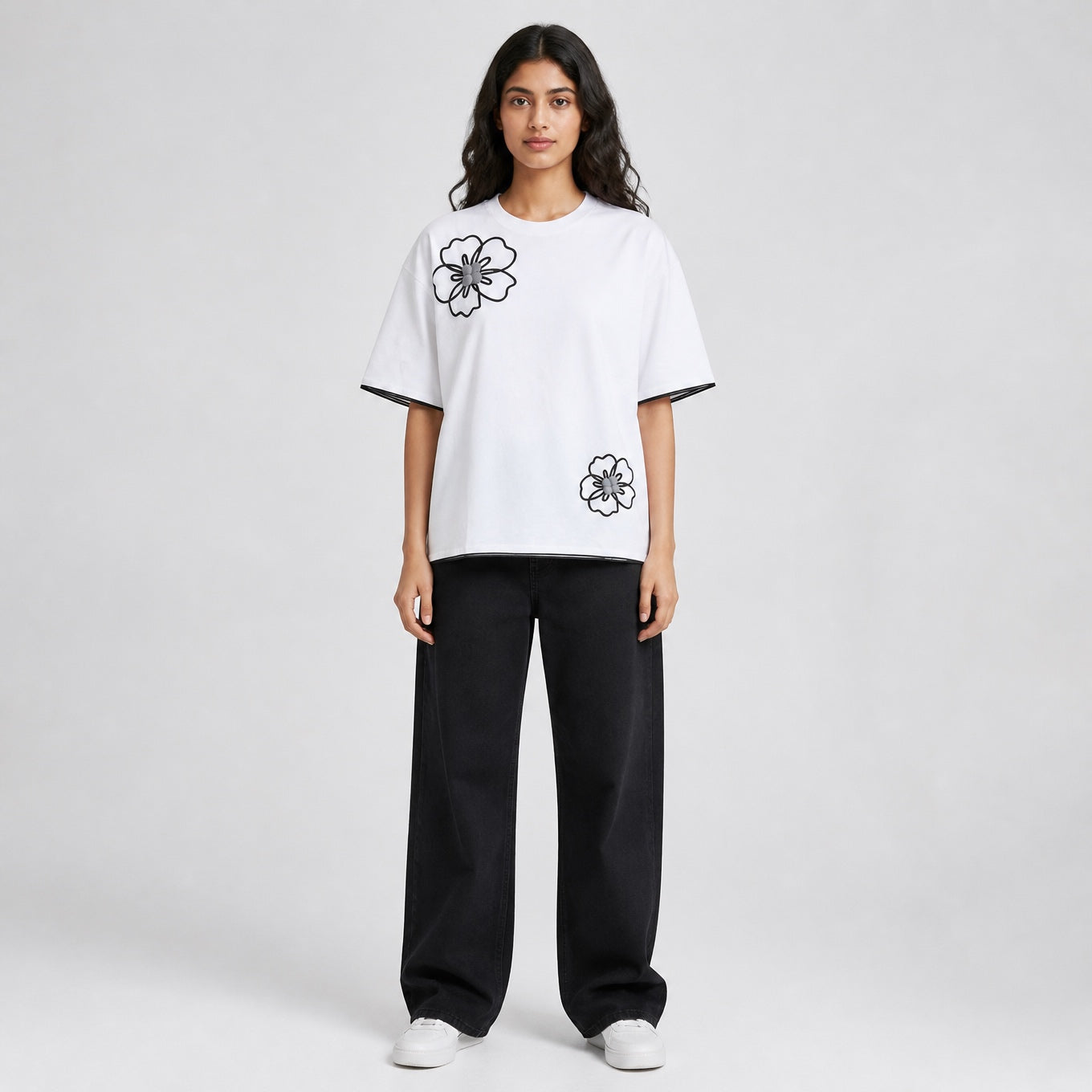 Cloud Bloom Tee - White Oversize Flower Print Tshirt