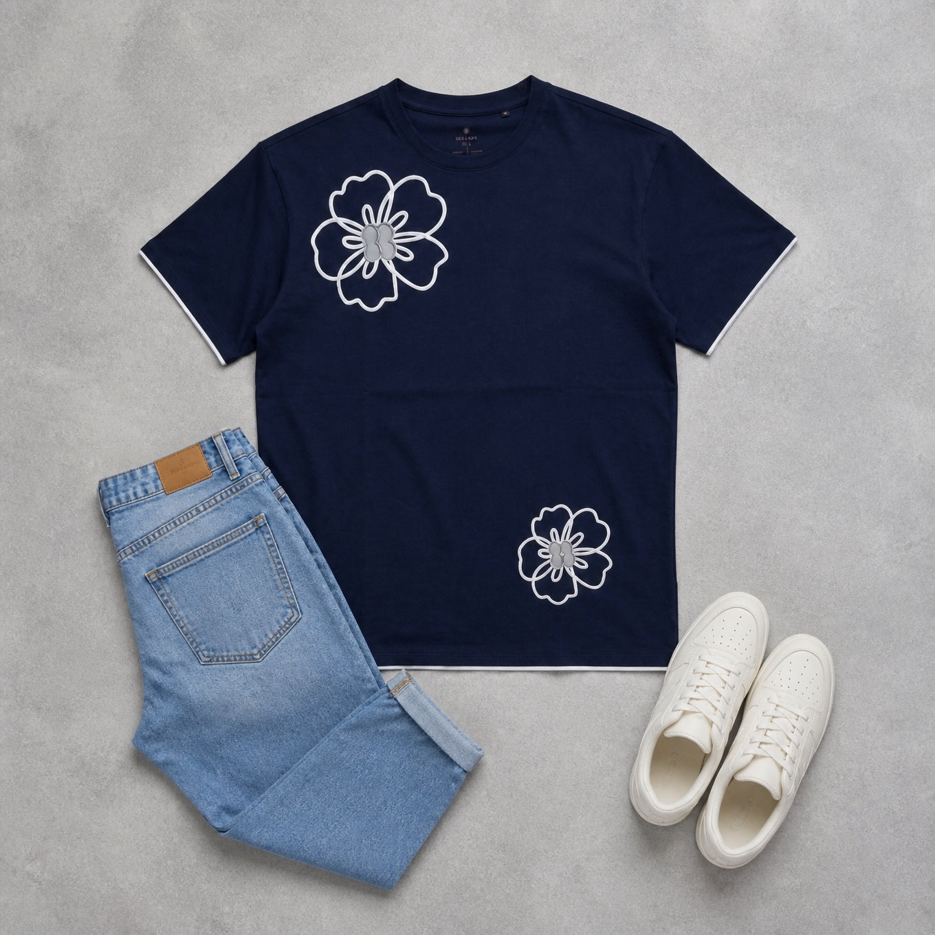 Bare Bloom Tee - Blue Oversized Flower Print T shirt