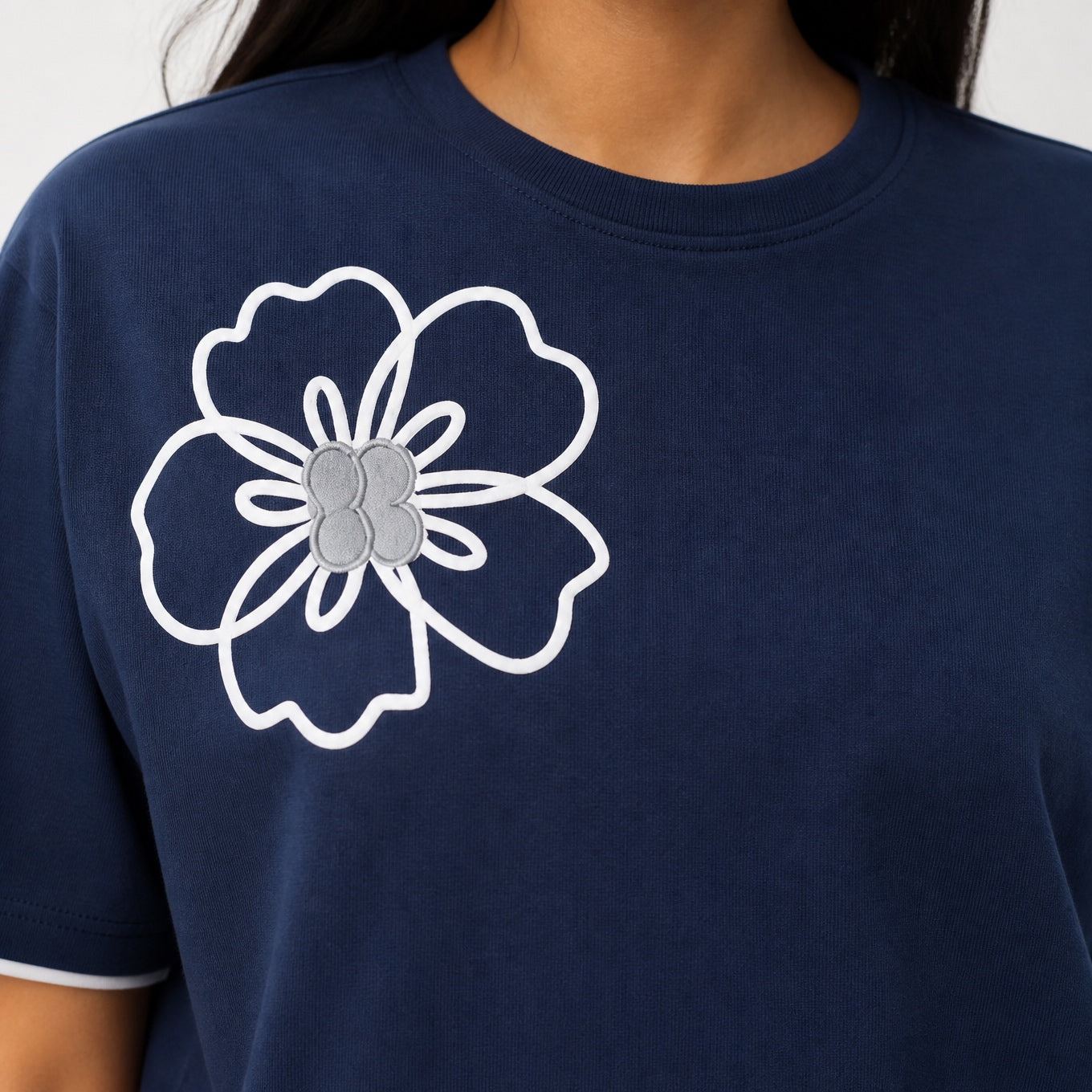 Bare Bloom Tee - Blue Oversized Flower Print T shirt