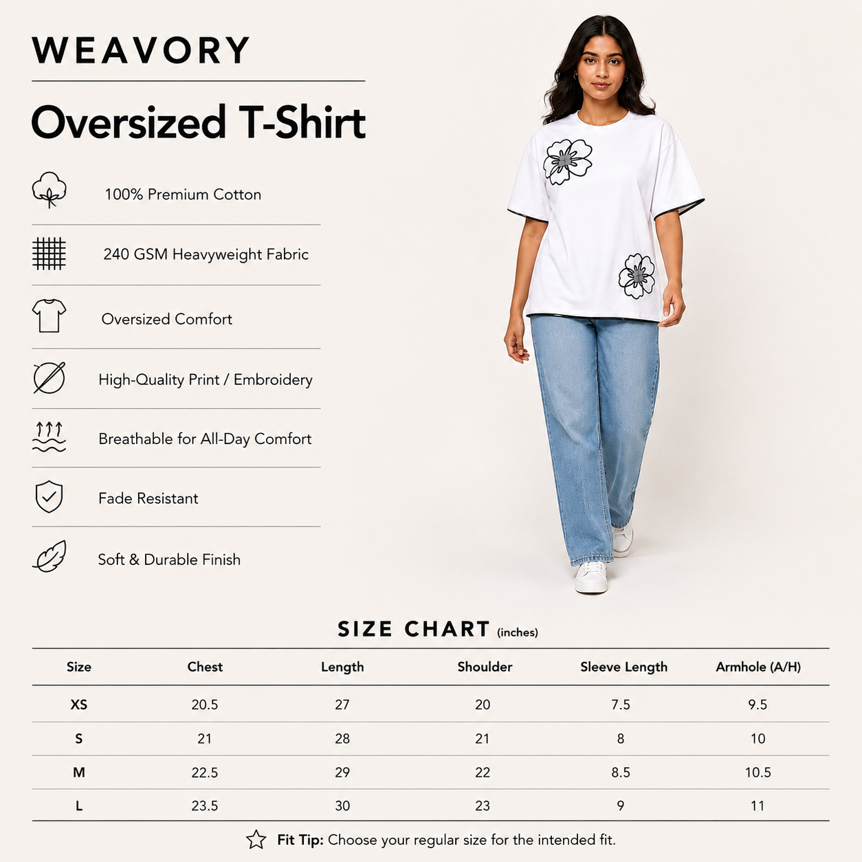 Cloud Bloom Tee - White Oversize Flower Print Tshirt