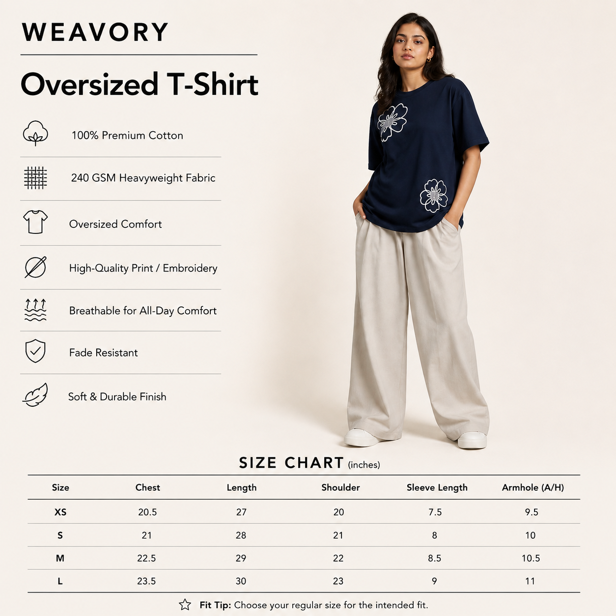 Bare Bloom Tee - Blue Oversized Flower Print T shirt