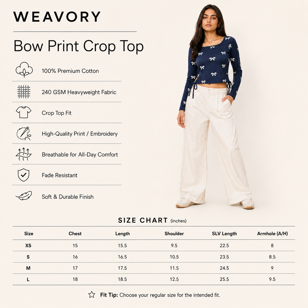 The Poised Bow - Blue ( White Bow ) Print Crop top