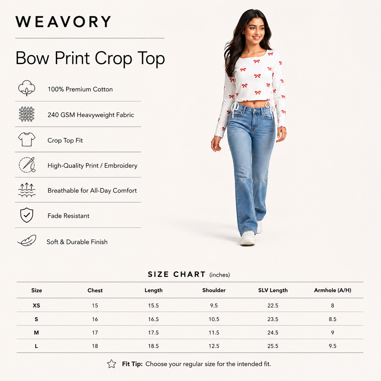 The Tied Bow- White ( Red Bow ) Print Crop top