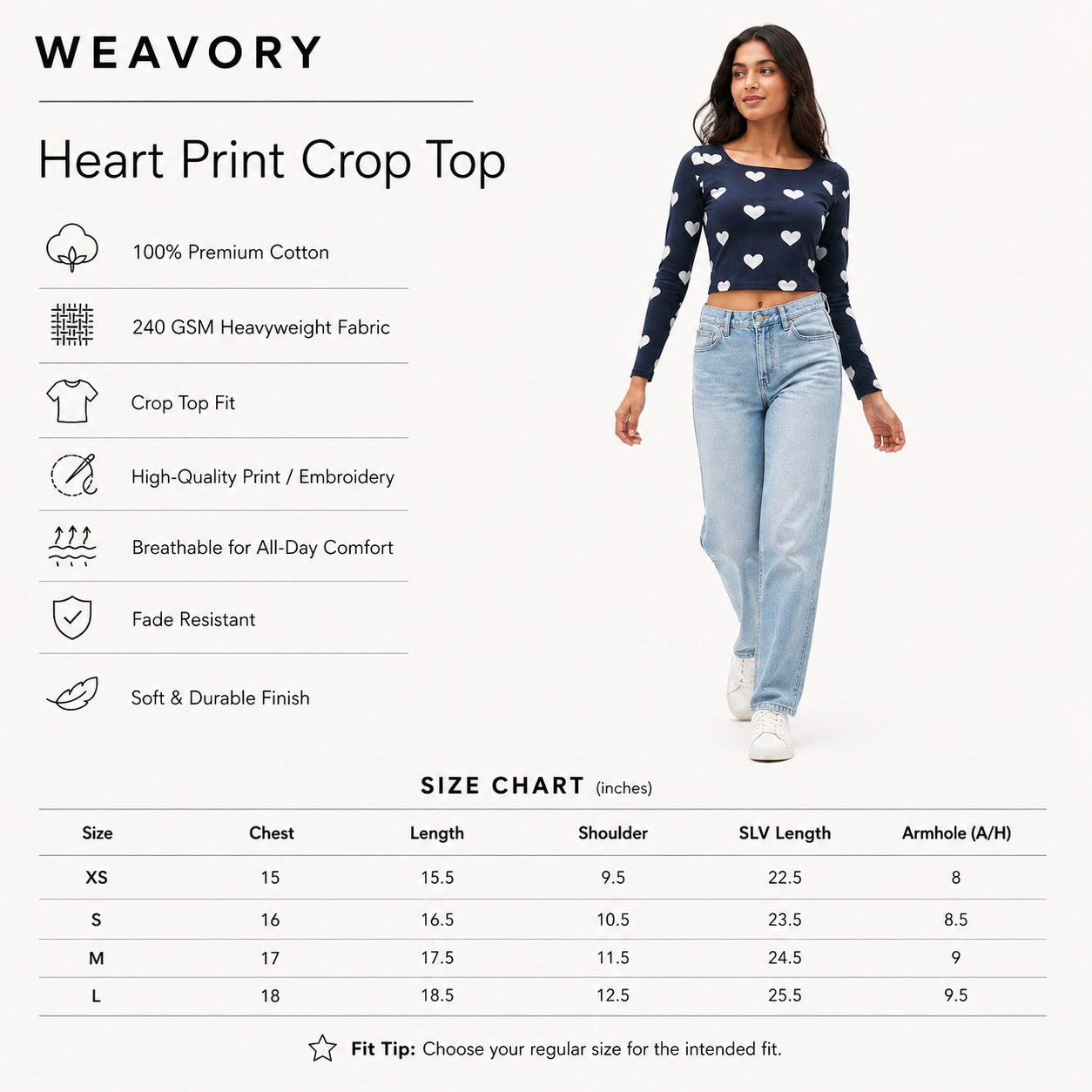 The Deep Heart - Blue (White heart) Print Crop top