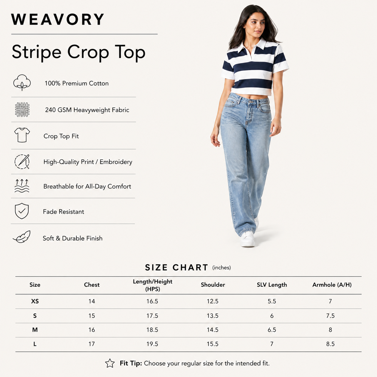 The Unbothered Stripe - Navy & White Polo Crop Top