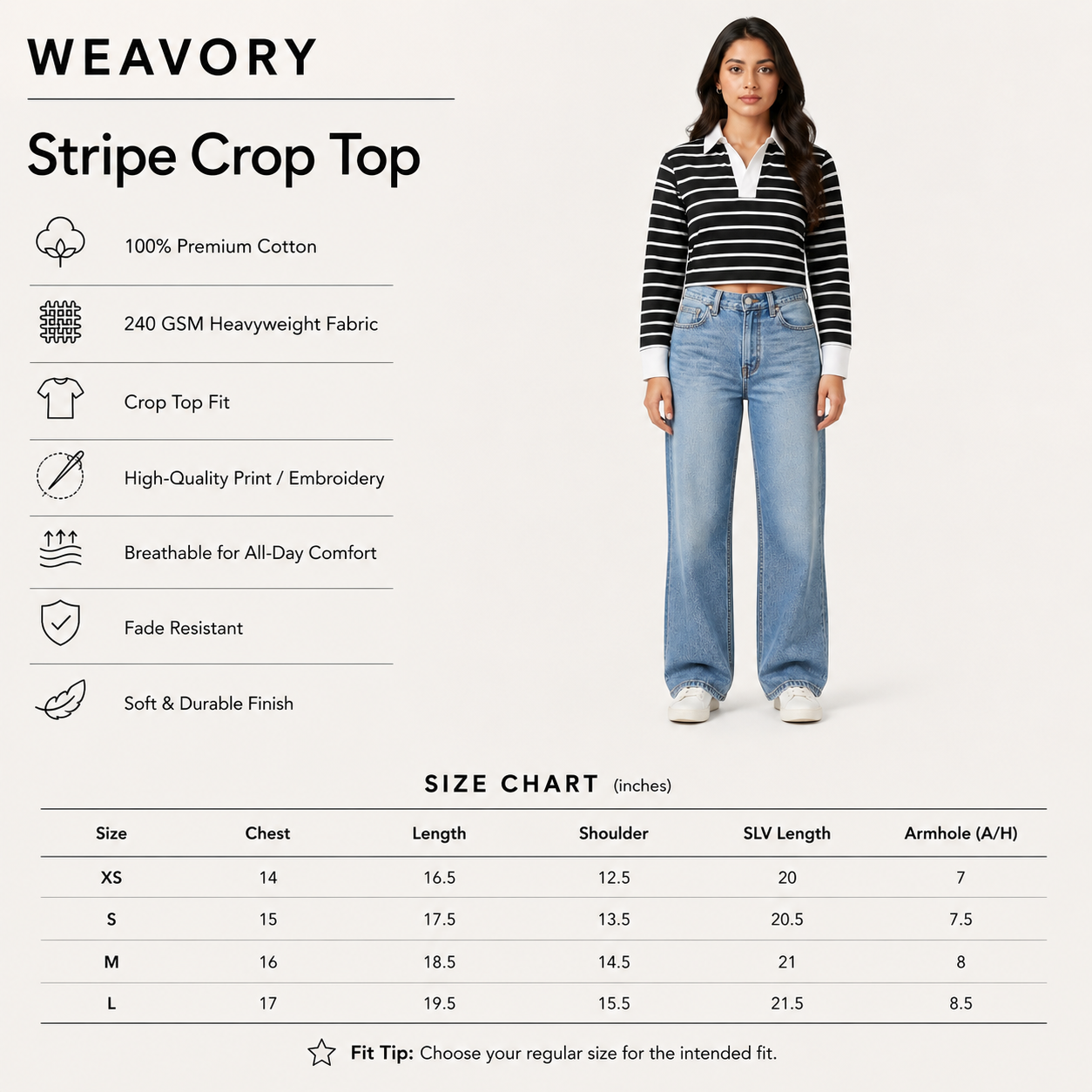 The Composed Stripe - Navy And White Full sleeve Crop Top