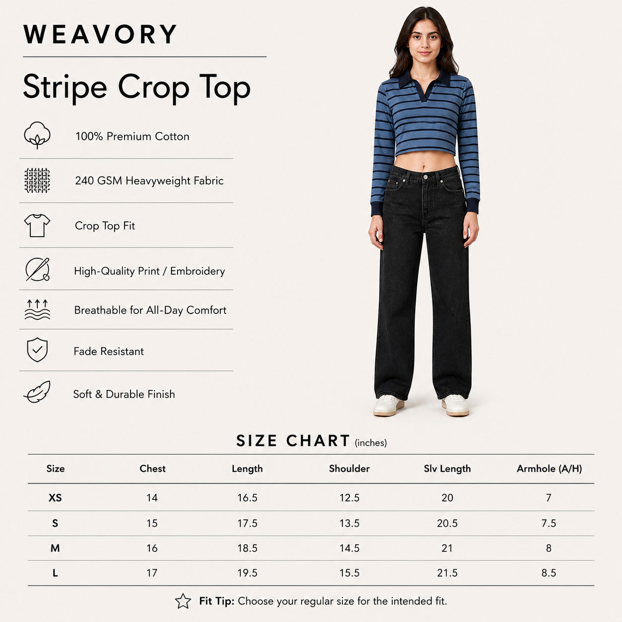 The Tonal Stripe -Navy And Dusted Blue Full sleeve Crop top