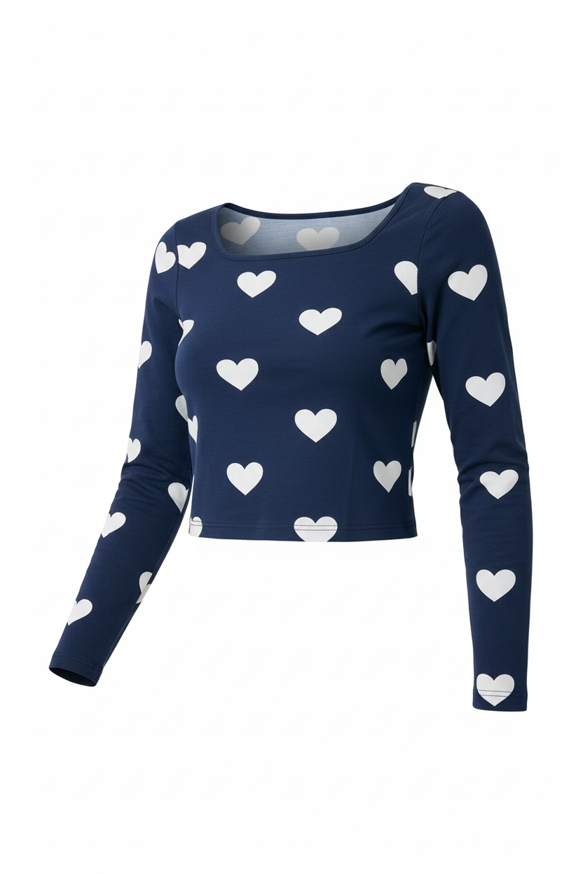 The Deep Heart - Blue (White heart) Print Crop top