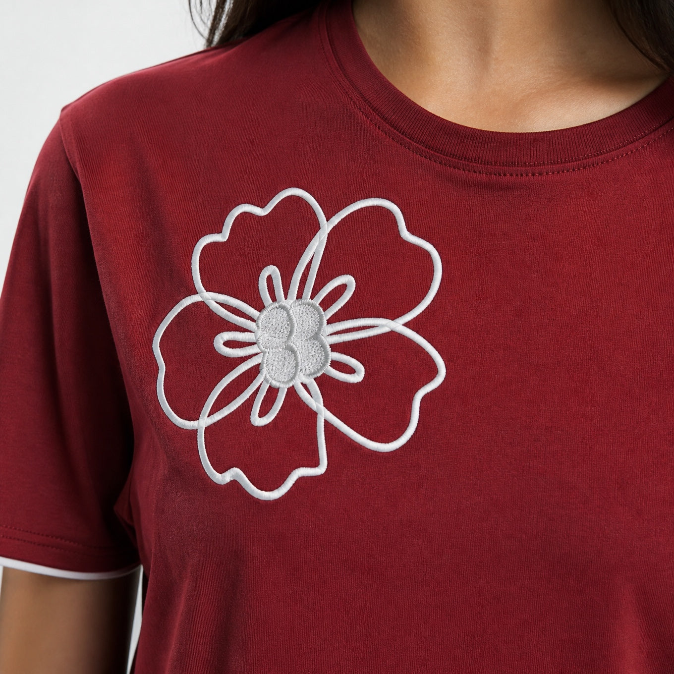 Mono Bloom Tee - Maroon Oversize Flower Print T shirt