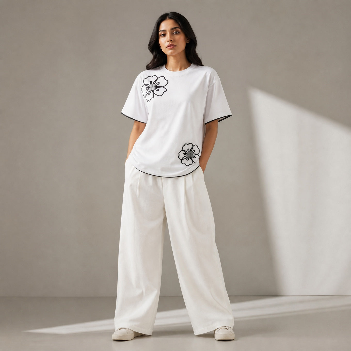Cloud Bloom Tee - White Oversize Flower Print Tshirt