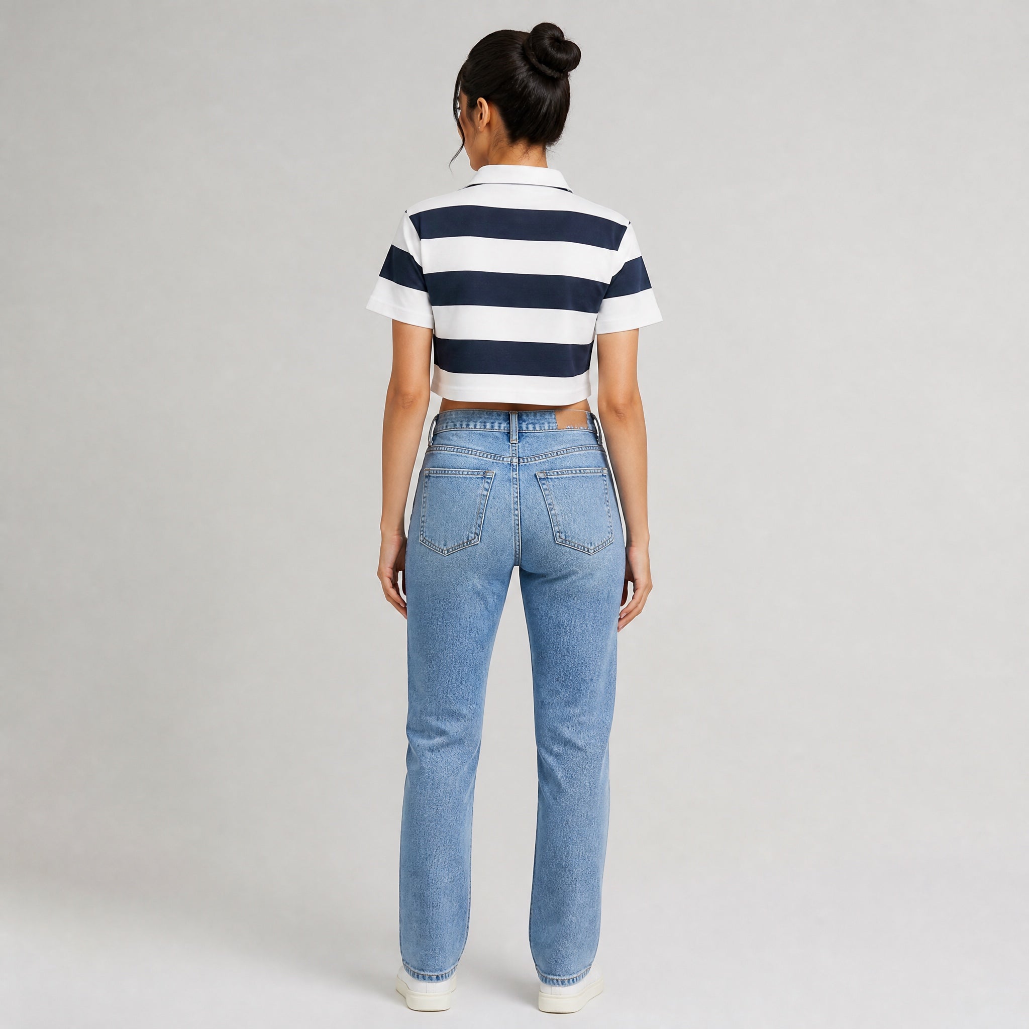 The Unbothered Stripe - Navy & White Polo Crop Top