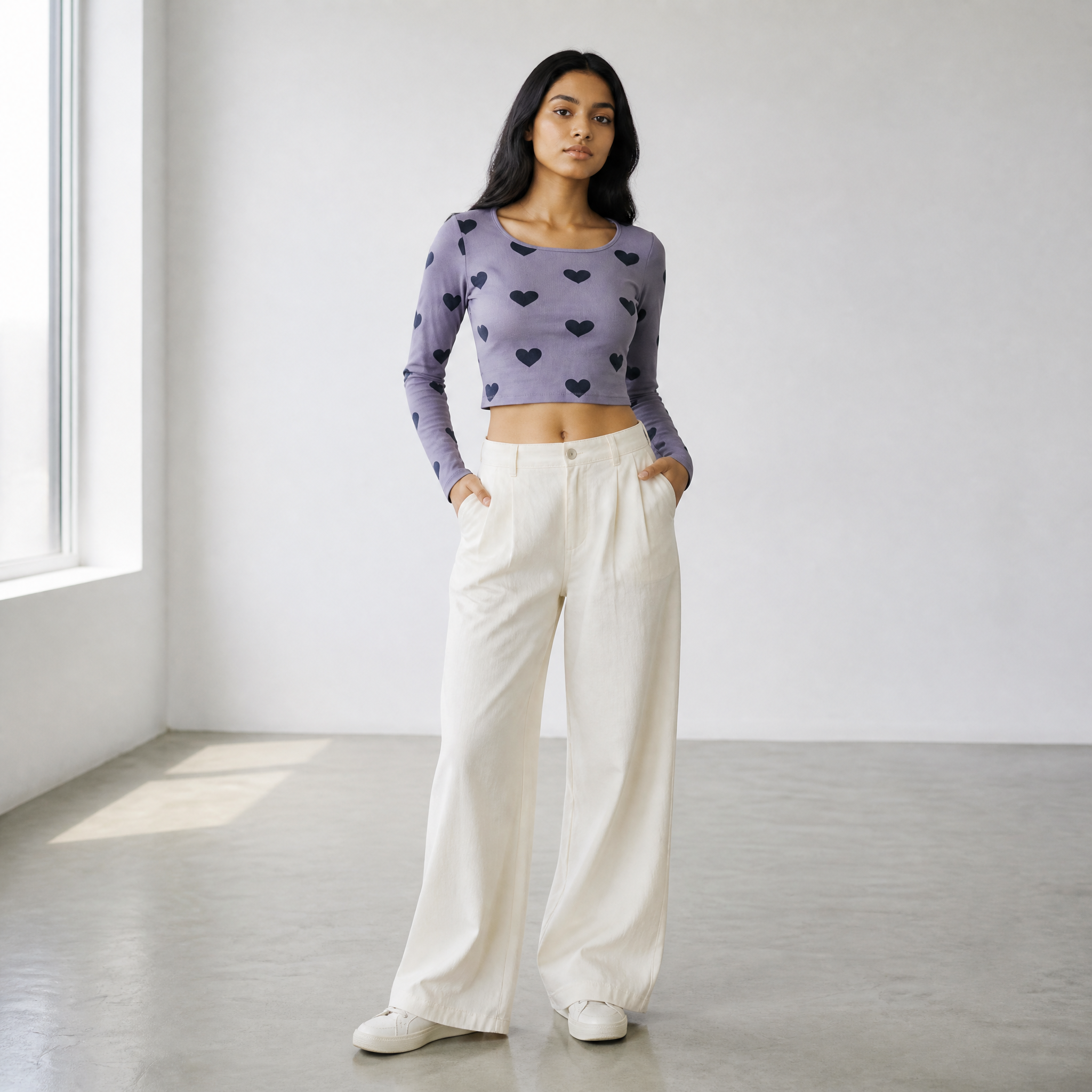 The Muted Heart - Purple (Navy Heart) Print Crop Top