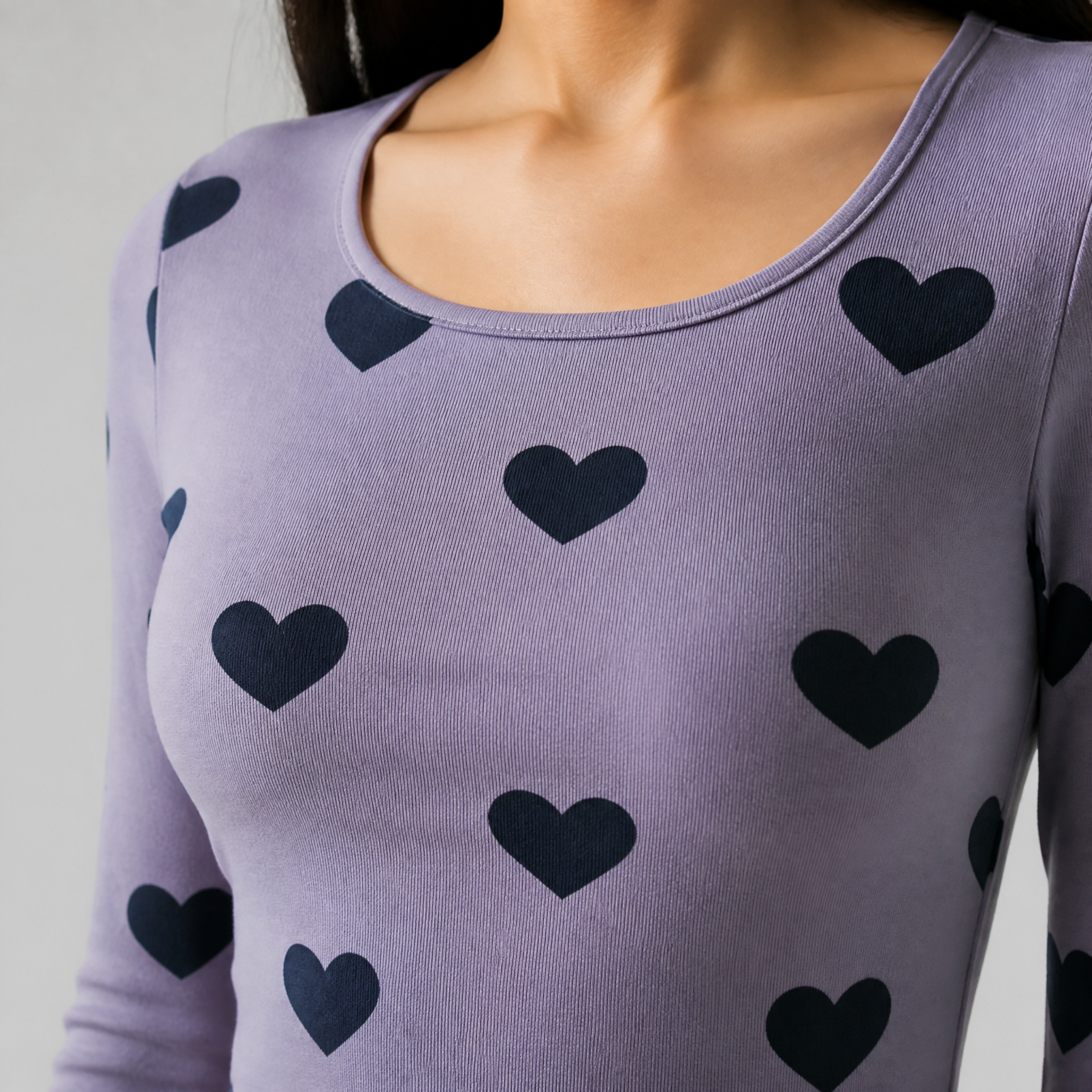 The Muted Heart - Purple (Navy Heart) Print Crop Top