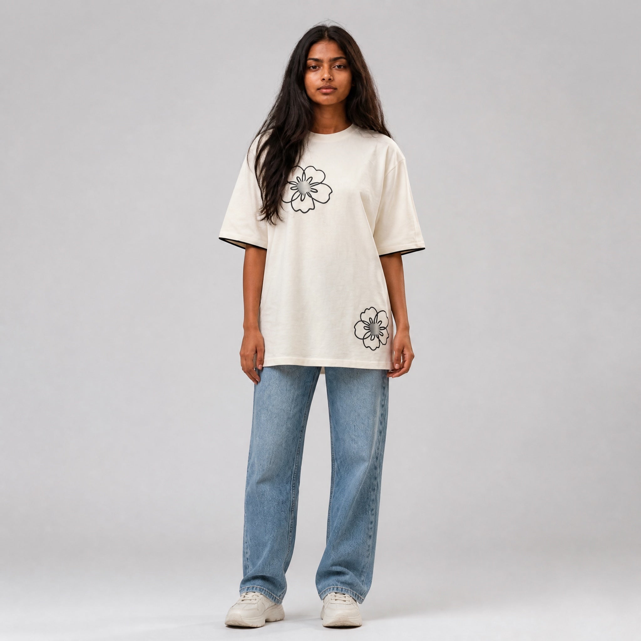 Cloud Bloom Tee - White Oversize Flower Print Tshirt