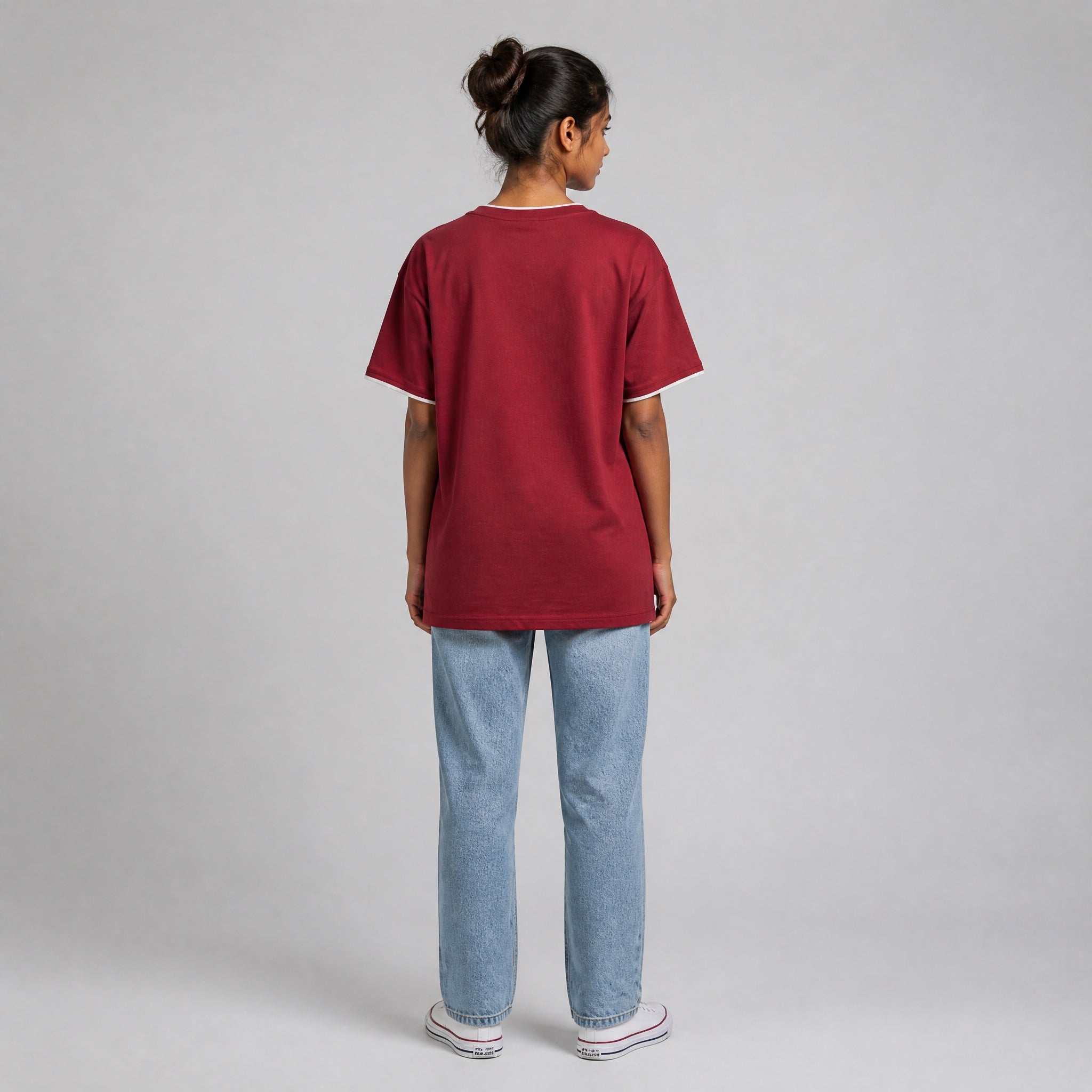 Mono Bloom Tee - Maroon Oversize Flower Print T shirt