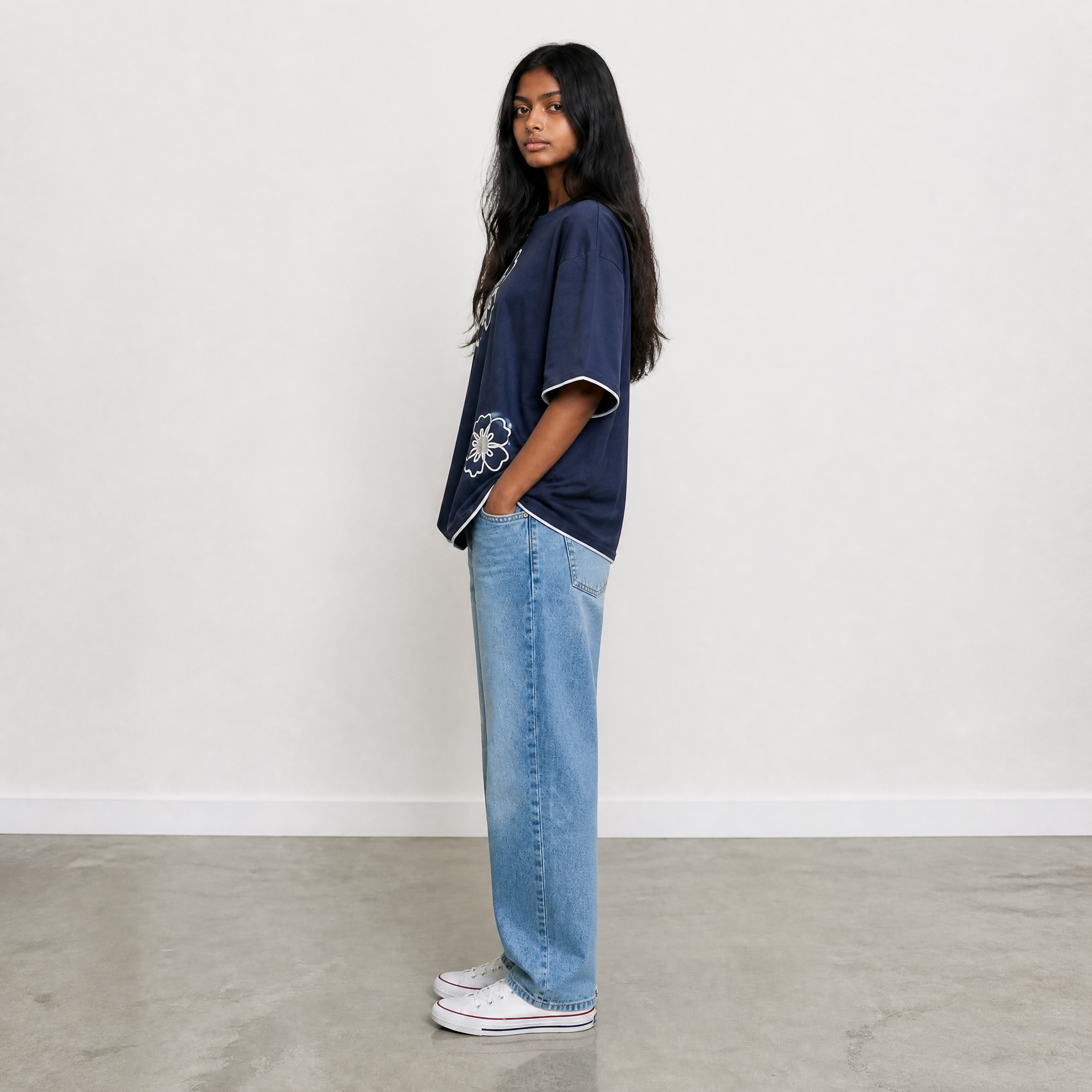Bare Bloom Tee - Blue Oversized Flower Print T shirt