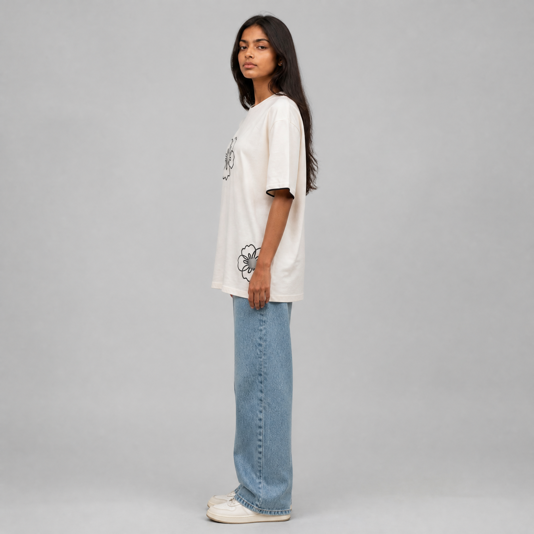 Cloud Bloom Tee - White Oversize Flower Print Tshirt