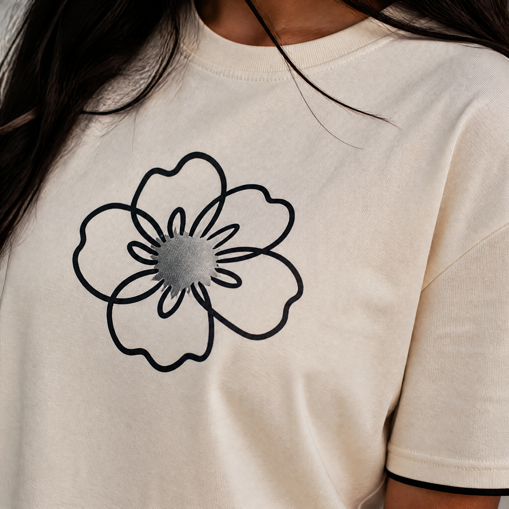 Cloud Bloom Tee - White Oversize Flower Print Tshirt
